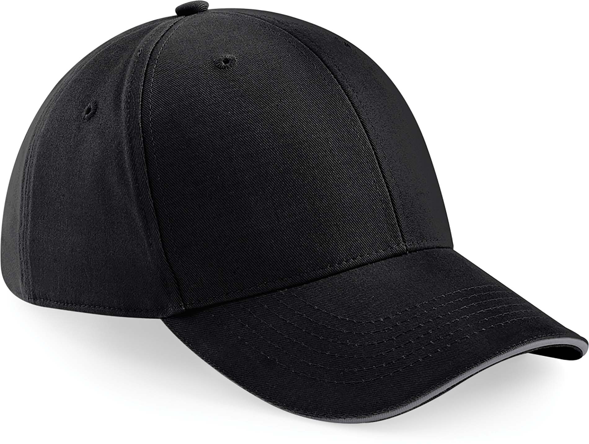 Casquette Athleisure à 6 panneaux Black / Graphite Grey Noir, à personnaliser avec le logo de votre club. Casquette Athleisure à 6 panneaux Black / Graphite Grey Noir