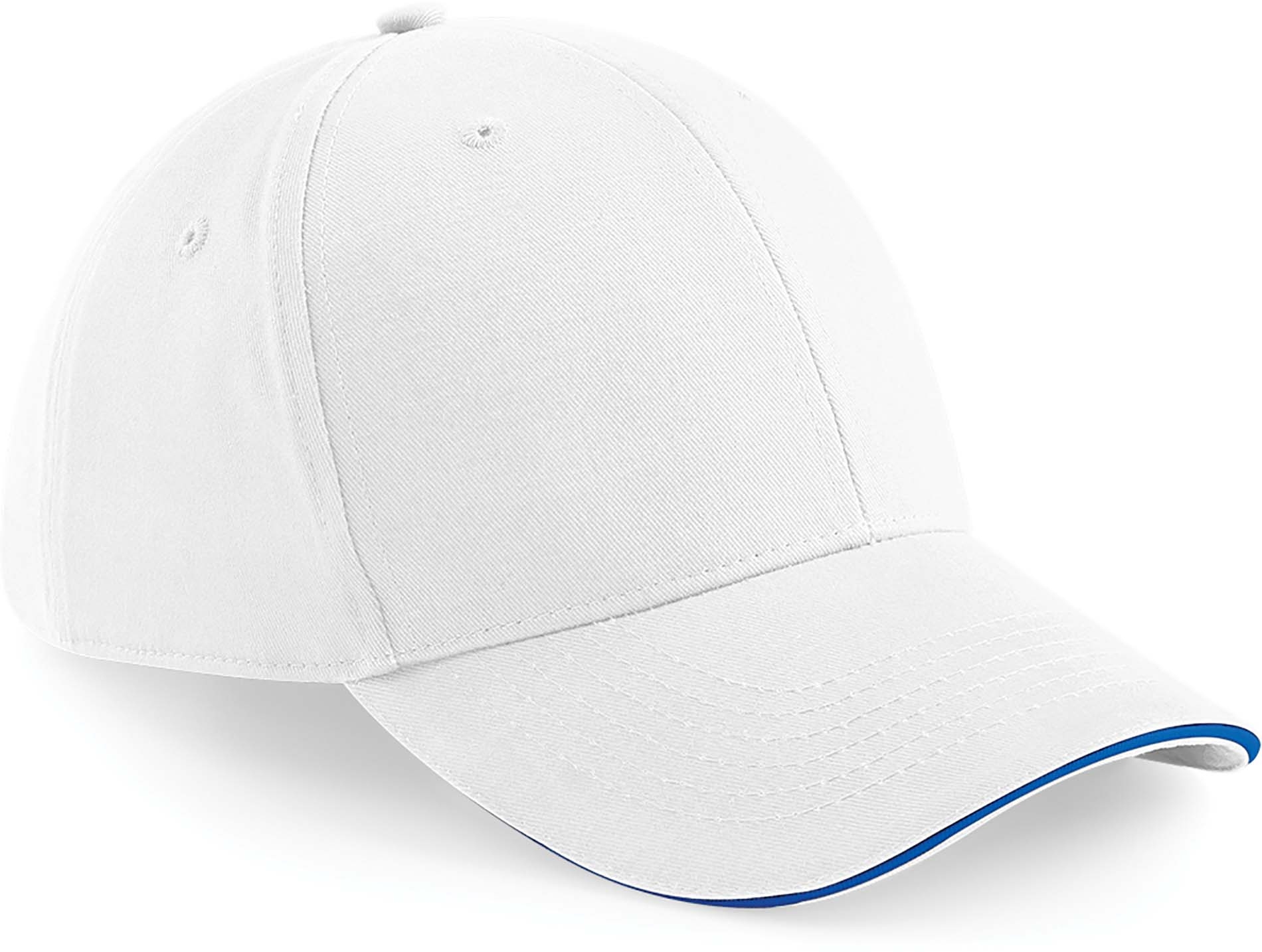 Casquette Athleisure à 6 panneaux Blanc White / Bright Royal, à personnaliser avec le logo de votre club. Casquette Athleisure à 6 panneaux Blanc White / Bright Royal
