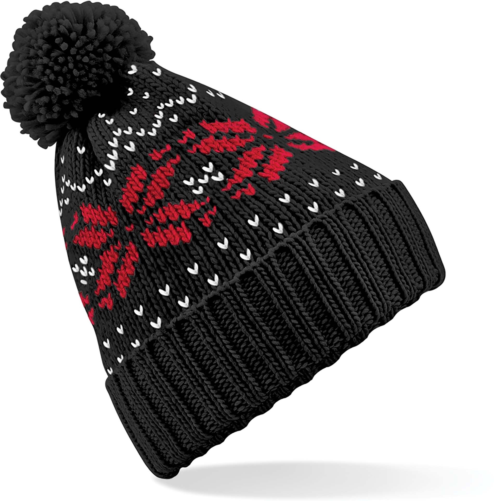 Bonnet Snowstar jacquard Noir Black / Classic Red / White, à personnaliser avec le logo de votre club. Bonnet Snowstar jacquard Noir Black / Classic Red / White