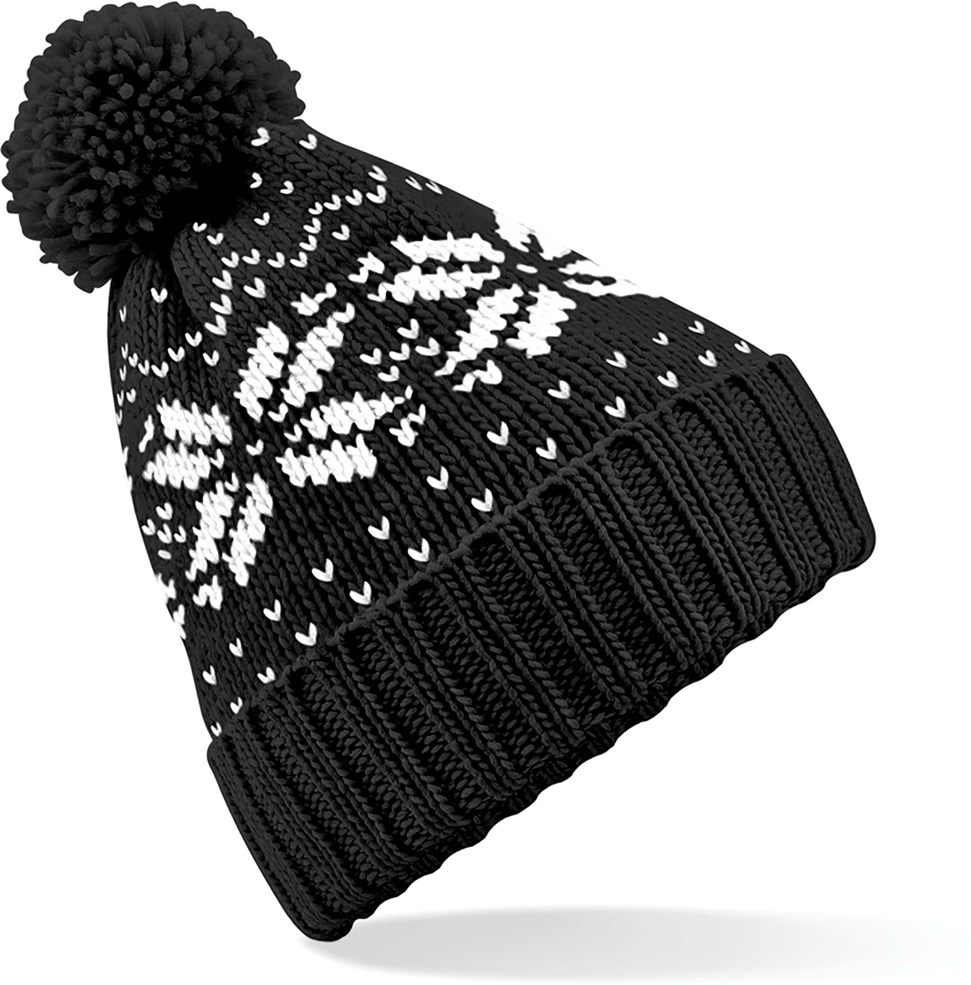 Bonnet Snowstar jacquard Noir Black / White, à personnaliser avec le logo de votre club. Bonnet Snowstar jacquard Noir Black / White
