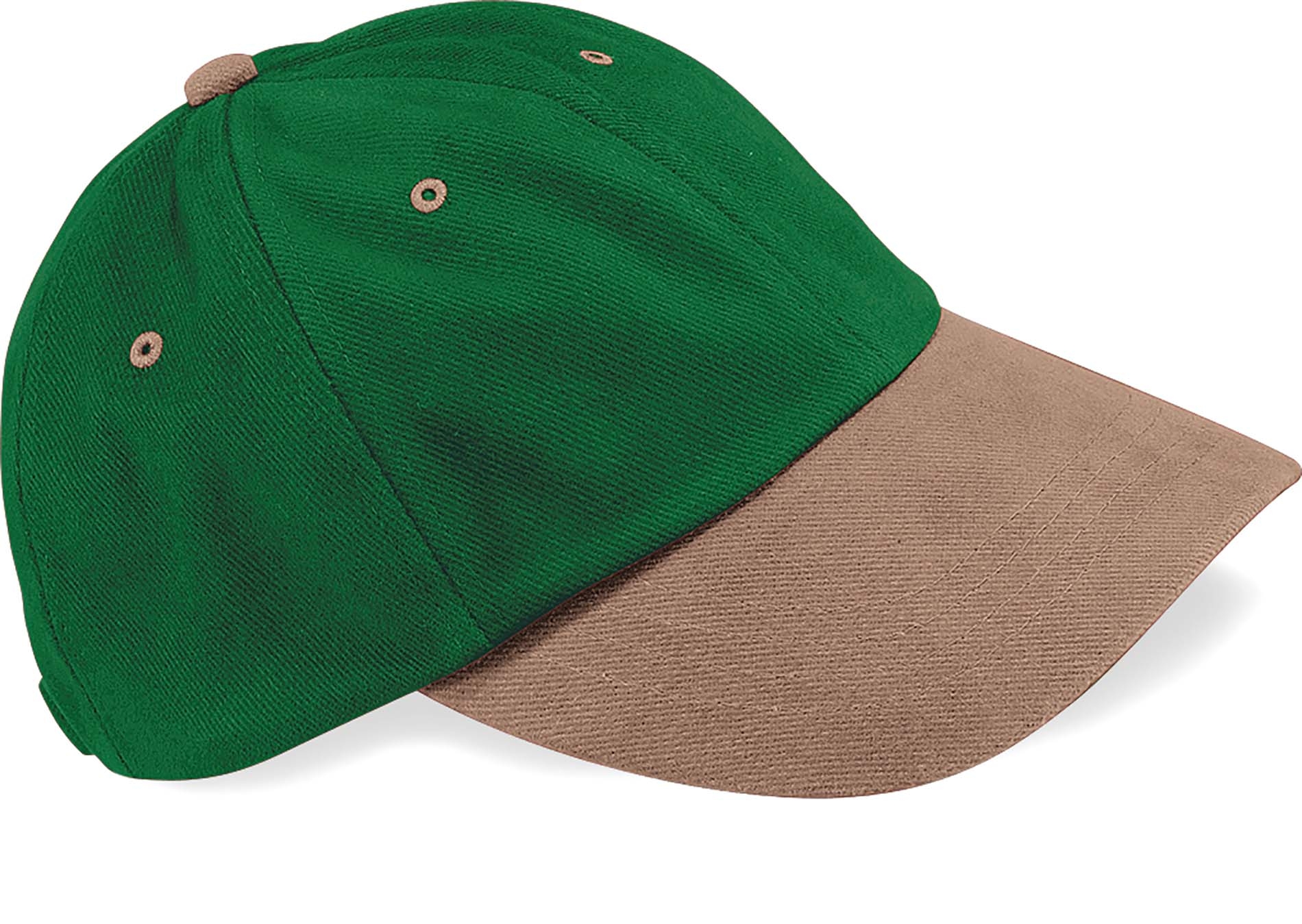 Casquette profil bas en coton brossé Forest Green / Taupe Vert, à personnaliser avec le logo de votre club. Casquette profil bas en coton brossé Forest Green / Taupe Vert