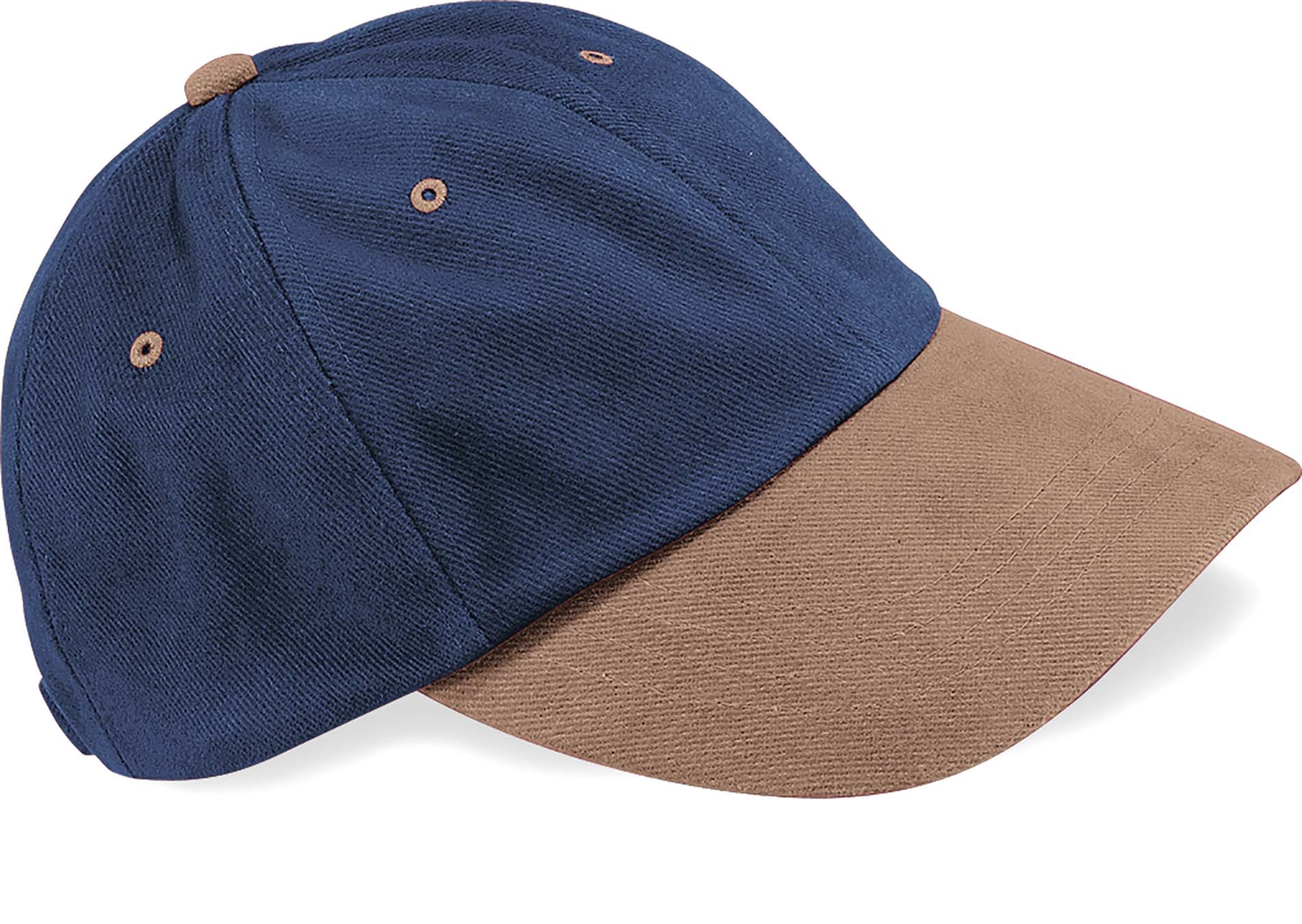 Casquette profil bas en coton brossé French Navy / Taupe Bleu, à personnaliser avec le logo de votre club. Casquette profil bas en coton brossé French Navy / Taupe Bleu