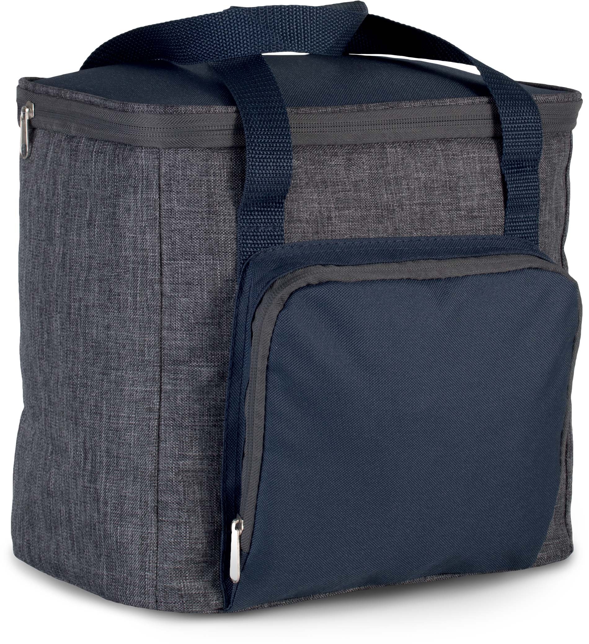 Sac isotherme avec poche zippée Dark Grey Heather / Navy, à personnaliser avec le logo de votre club. Sac isotherme avec poche zippée Dark Grey Heather / Navy