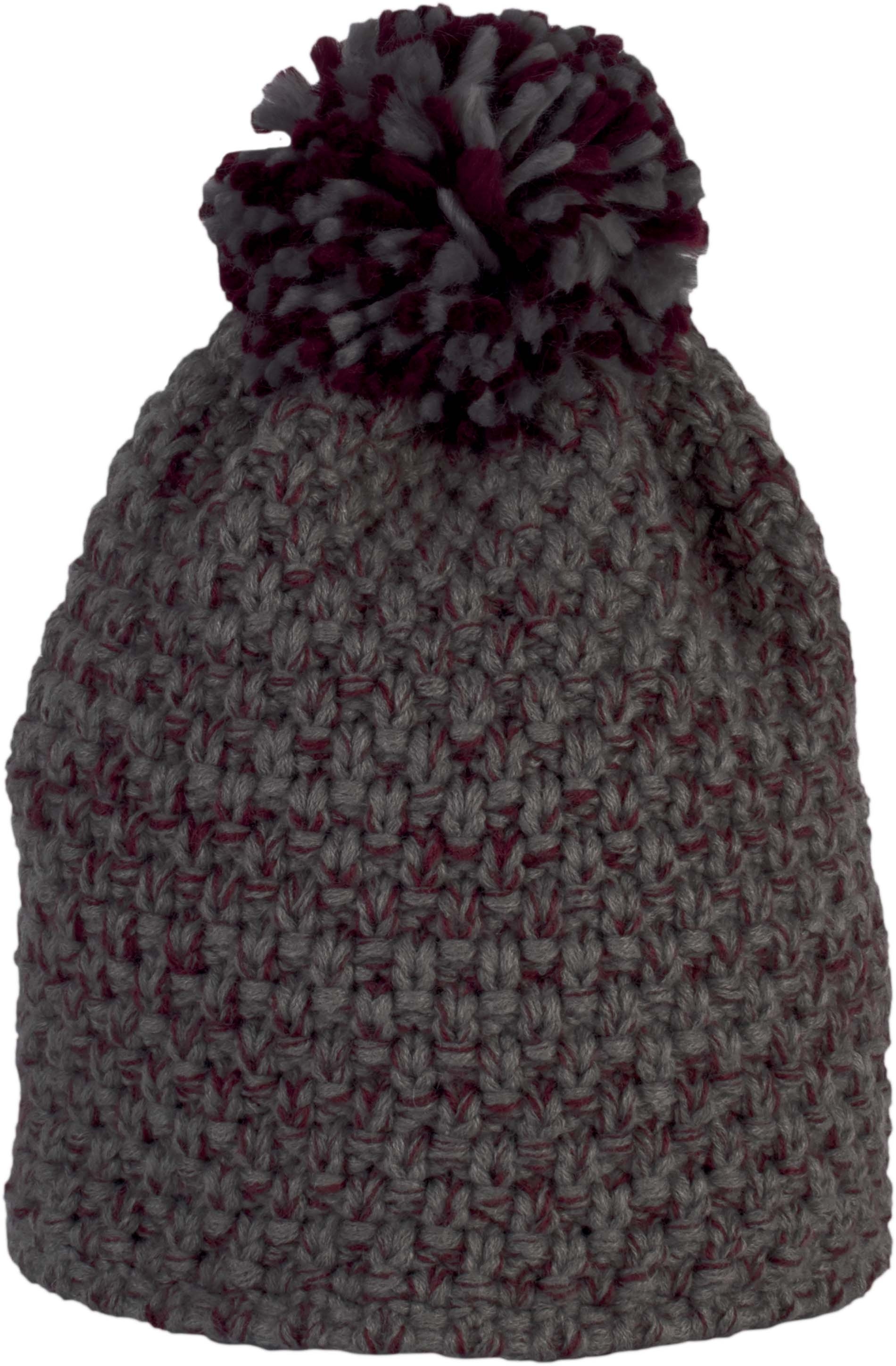 Bonnet maille épaisse et pompon Dark Grey / Wine, à personnaliser avec le logo de votre club. Bonnet maille épaisse et pompon Dark Grey / Wine