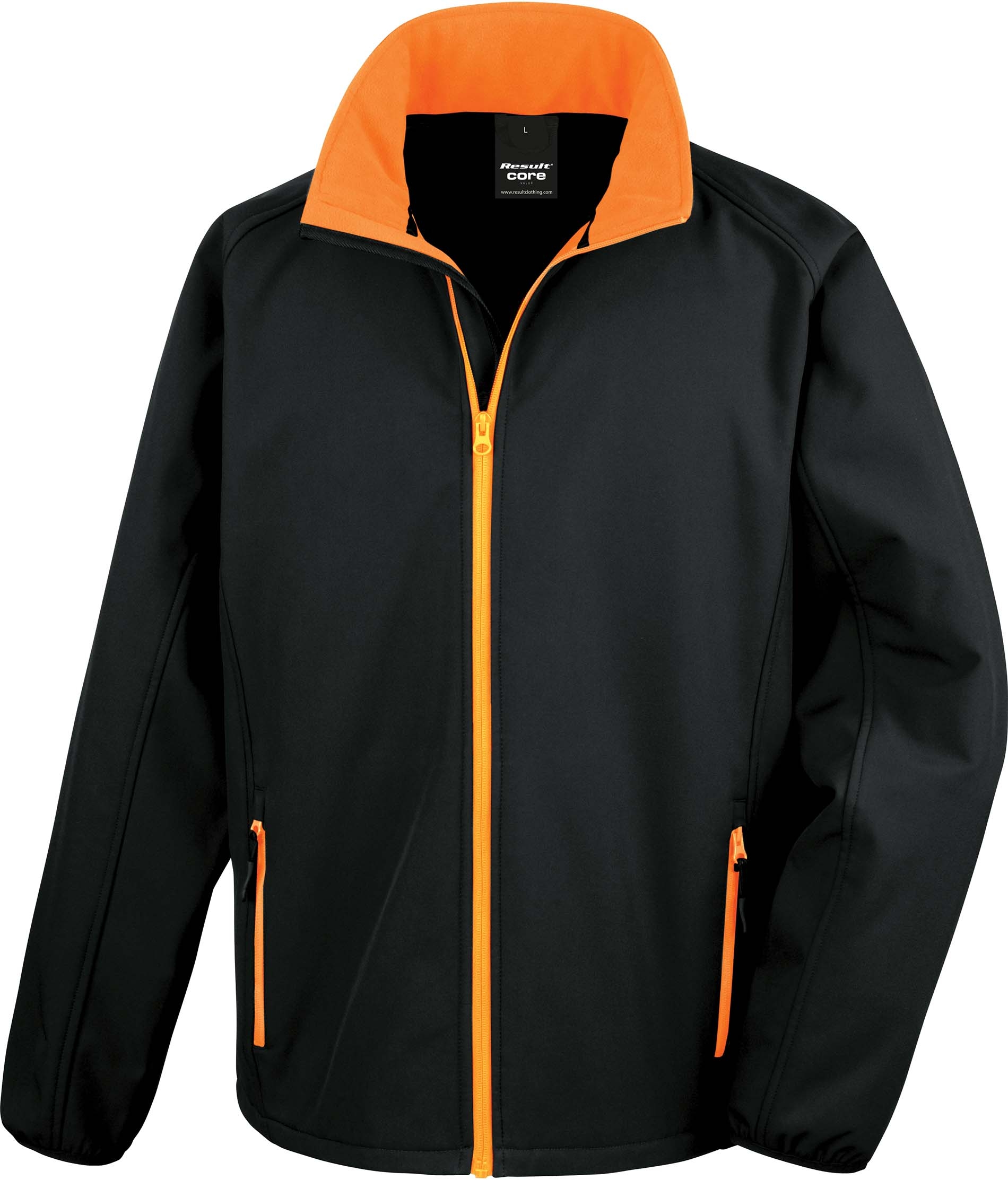 Veste Softshell Homme Printable Black / Orange Noir, à personnaliser avec le logo de votre club. Veste Softshell Homme Printable Black / Orange Noir