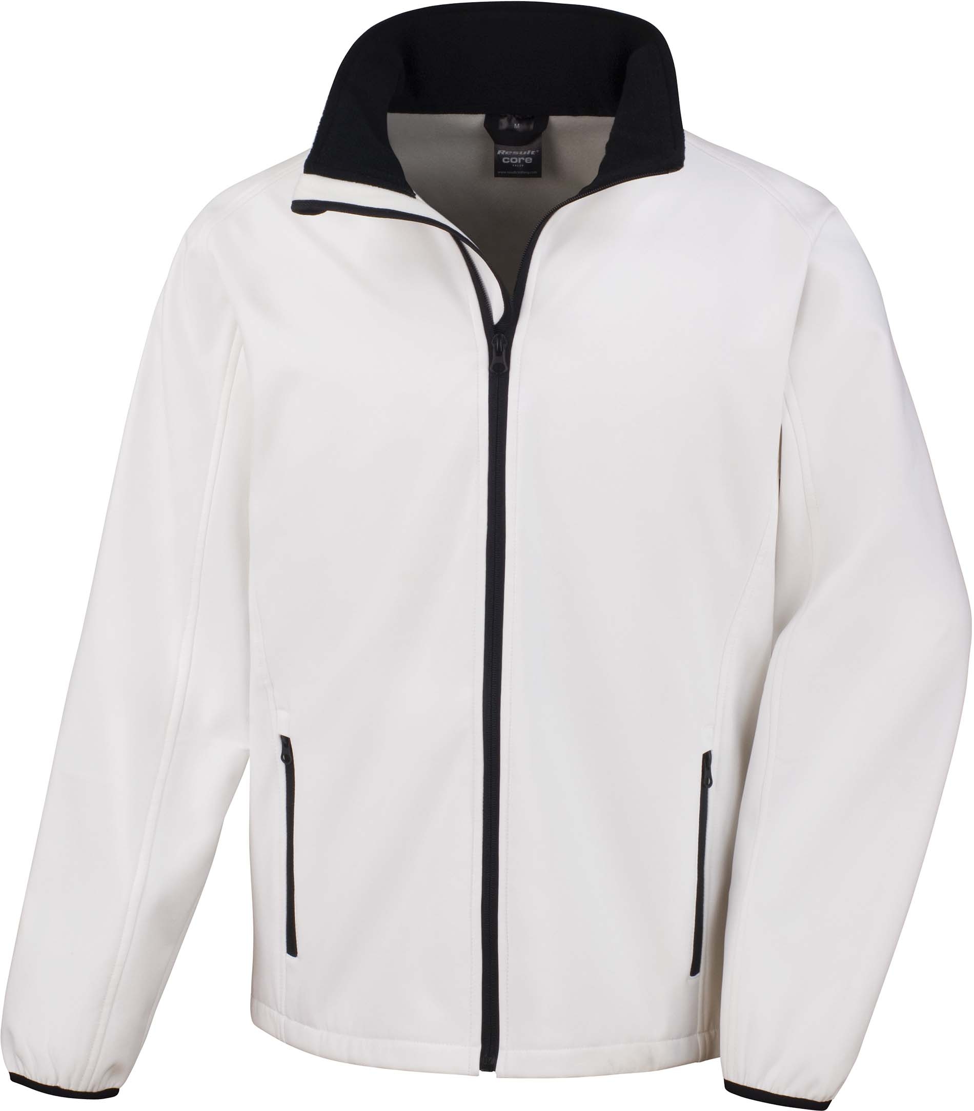 Veste Softshell Homme Printable White / Black Blanc, à personnaliser avec le logo de votre club. Veste Softshell Homme Printable White / Black Blanc