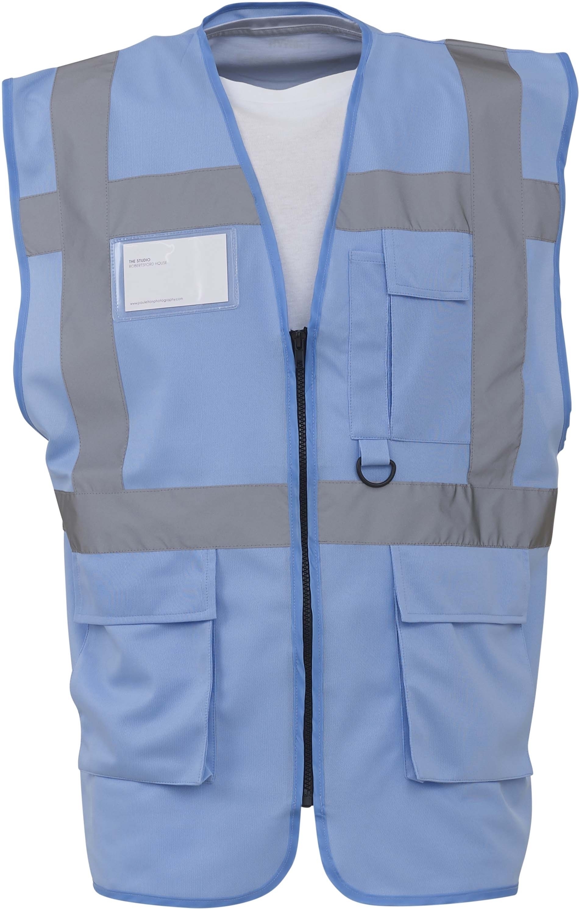 Gilet multifonction haute visibilité Bleu Sky, à personnaliser avec le logo de votre club. Gilet multifonction haute visibilité Bleu Sky