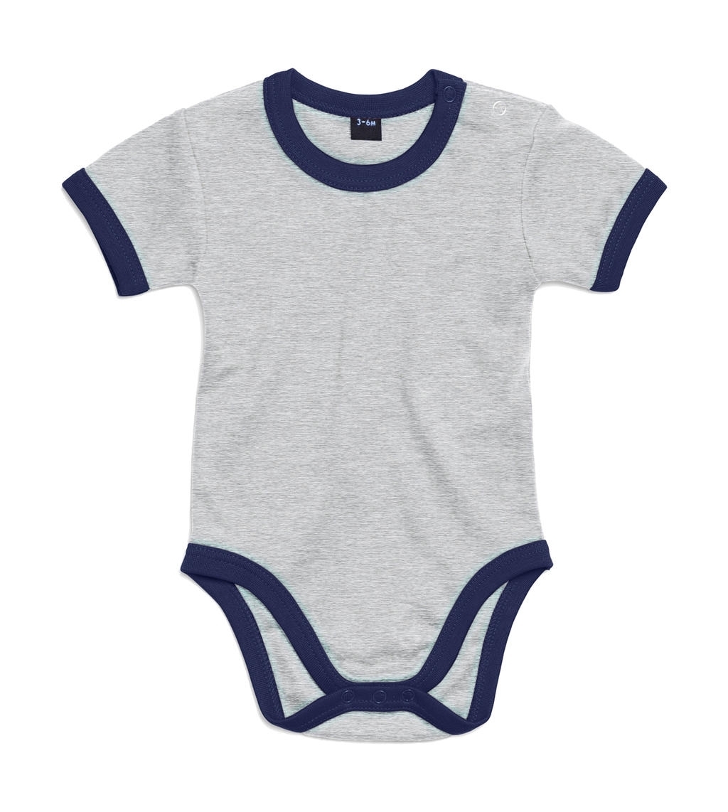 Baby Ringer Bodysuit Light Grey Marl/Nautical Navy Gris, à personnaliser avec le logo de votre club. Baby Ringer Bodysuit Light Grey Marl/Nautical Navy Gris