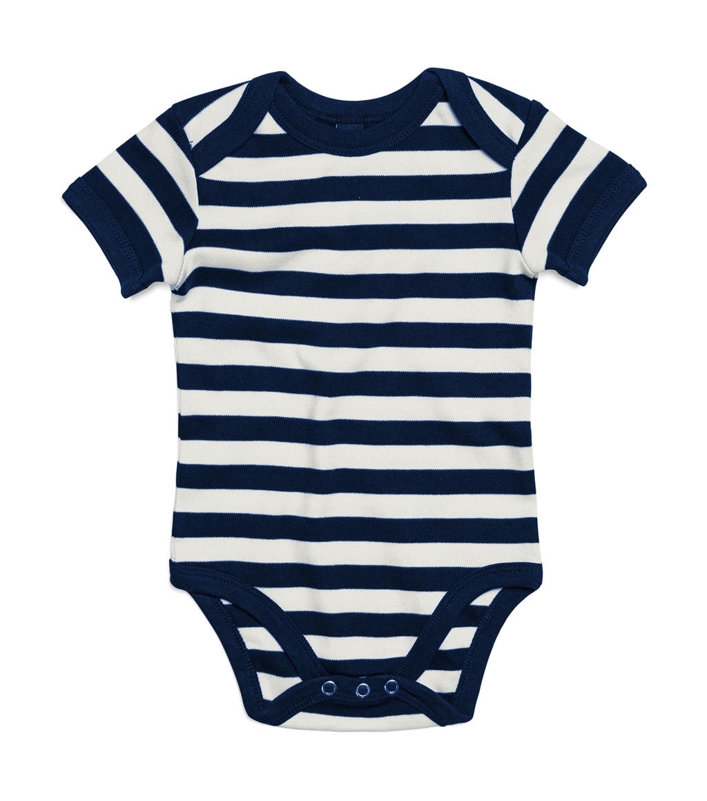 Baby Striped Short Sleeve Bodysuit White/Navy Blanc, à personnaliser avec le logo de votre club. Baby Striped Short Sleeve Bodysuit White/Navy Blanc