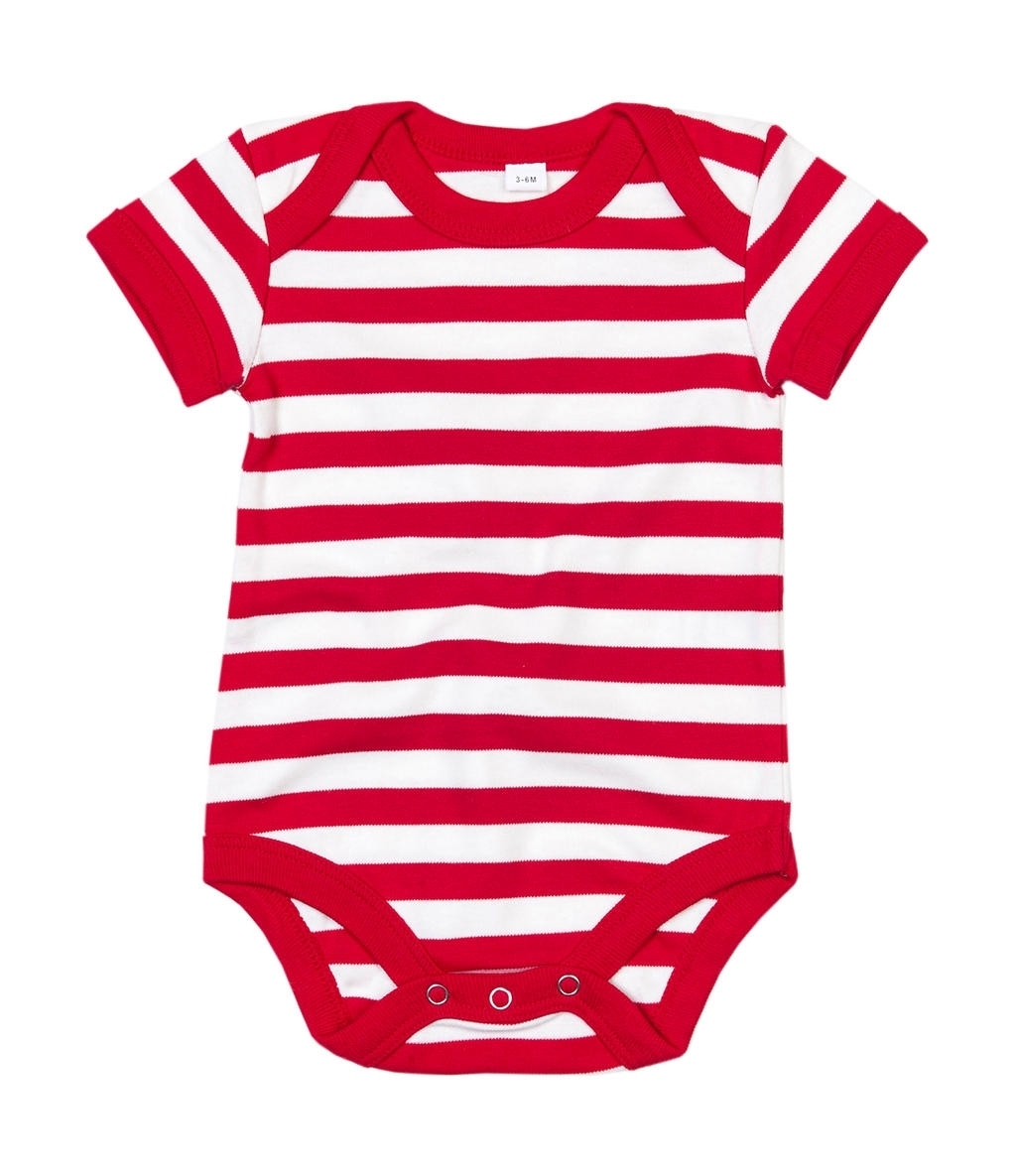 Baby Striped Short Sleeve Bodysuit White/Red Blanc, à personnaliser avec le logo de votre club. Baby Striped Short Sleeve Bodysuit White/Red Blanc