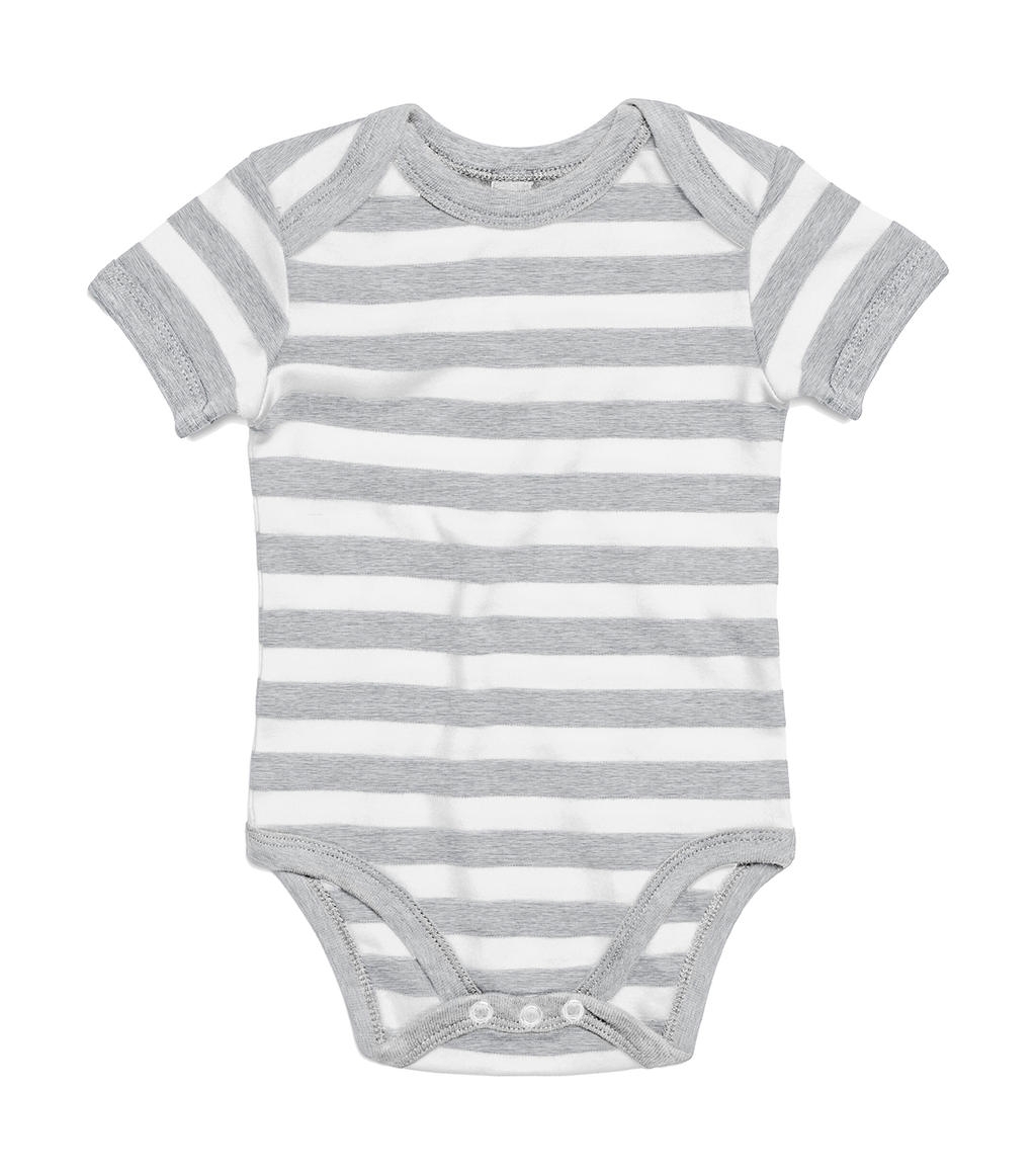 Baby Striped Short Sleeve Bodysuit Heather Grey Melange/White Gris, à personnaliser avec le logo de votre club. Baby Striped Short Sleeve Bodysuit Heather Grey Melange/White Gris