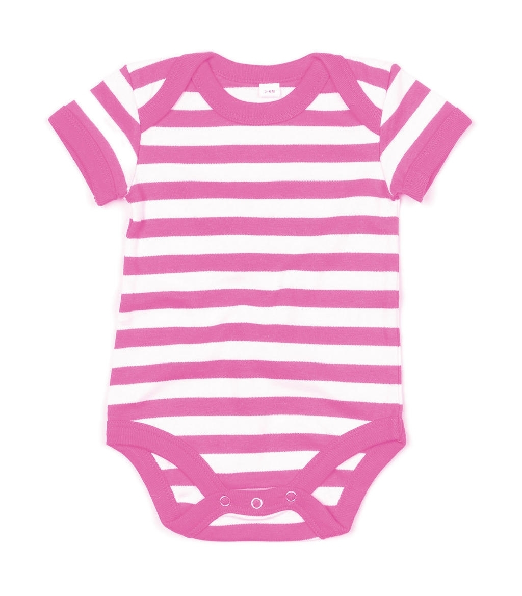 Baby Striped Short Sleeve Bodysuit Bubble Gum Pink/Washed White Rose, à personnaliser avec le logo de votre club. Baby Striped Short Sleeve Bodysuit Bubble Gum Pink/Washed White Rose