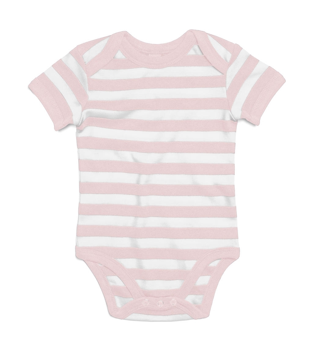 Baby Striped Short Sleeve Bodysuit Powder Pink/White Rose