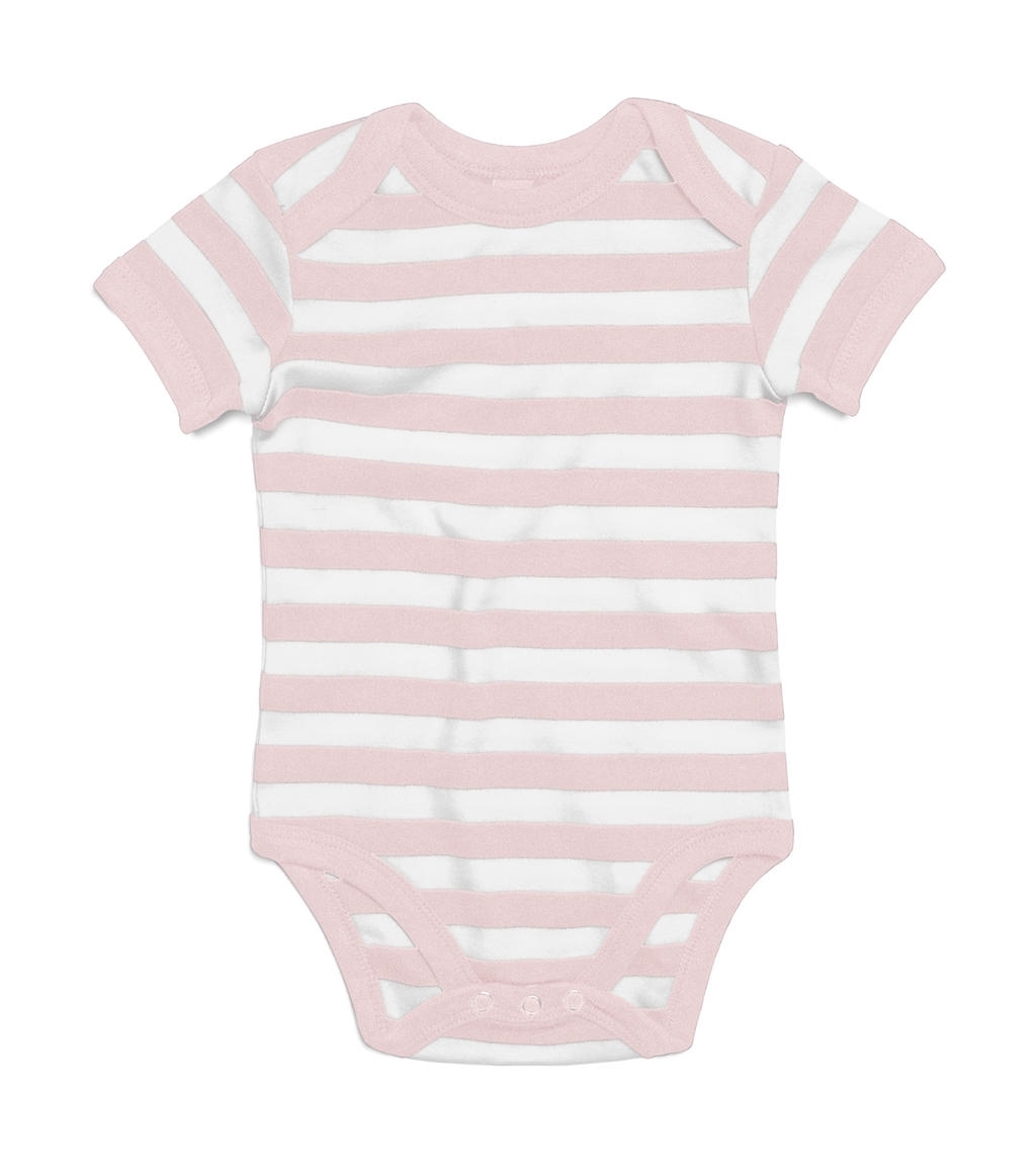 Baby Striped Short Sleeve Bodysuit Powder Pink/White Rose, à personnaliser avec le logo de votre club. Baby Striped Short Sleeve Bodysuit Powder Pink/White Rose
