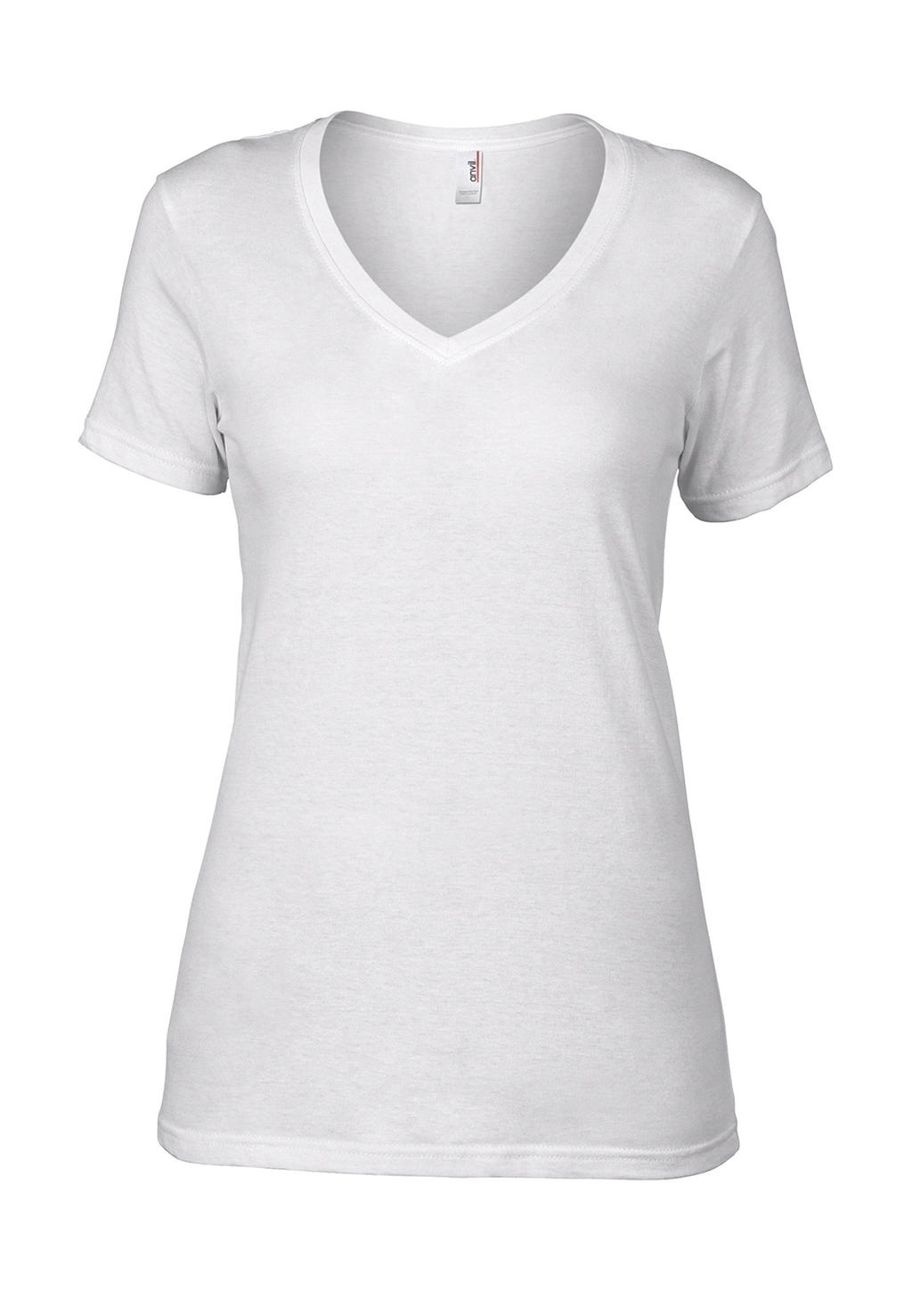 Women`s Featherweight V-Neck Tee White Blanc, à personnaliser avec le logo de votre club. Women`s Featherweight V-Neck Tee White Blanc