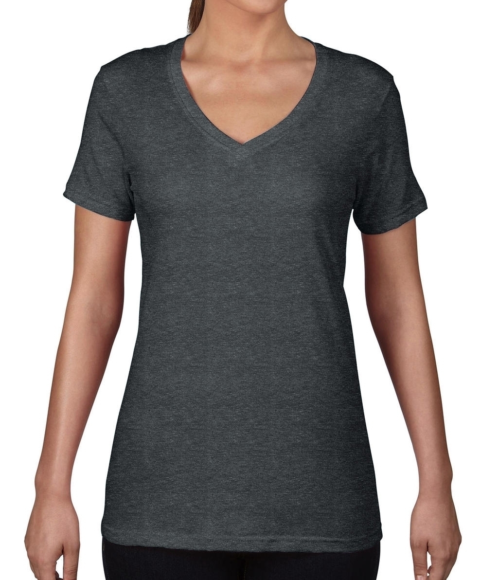 Women`s Featherweight V-Neck Tee Heather Dark Grey Gris, à personnaliser avec le logo de votre club. Women`s Featherweight V-Neck Tee Heather Dark Grey Gris