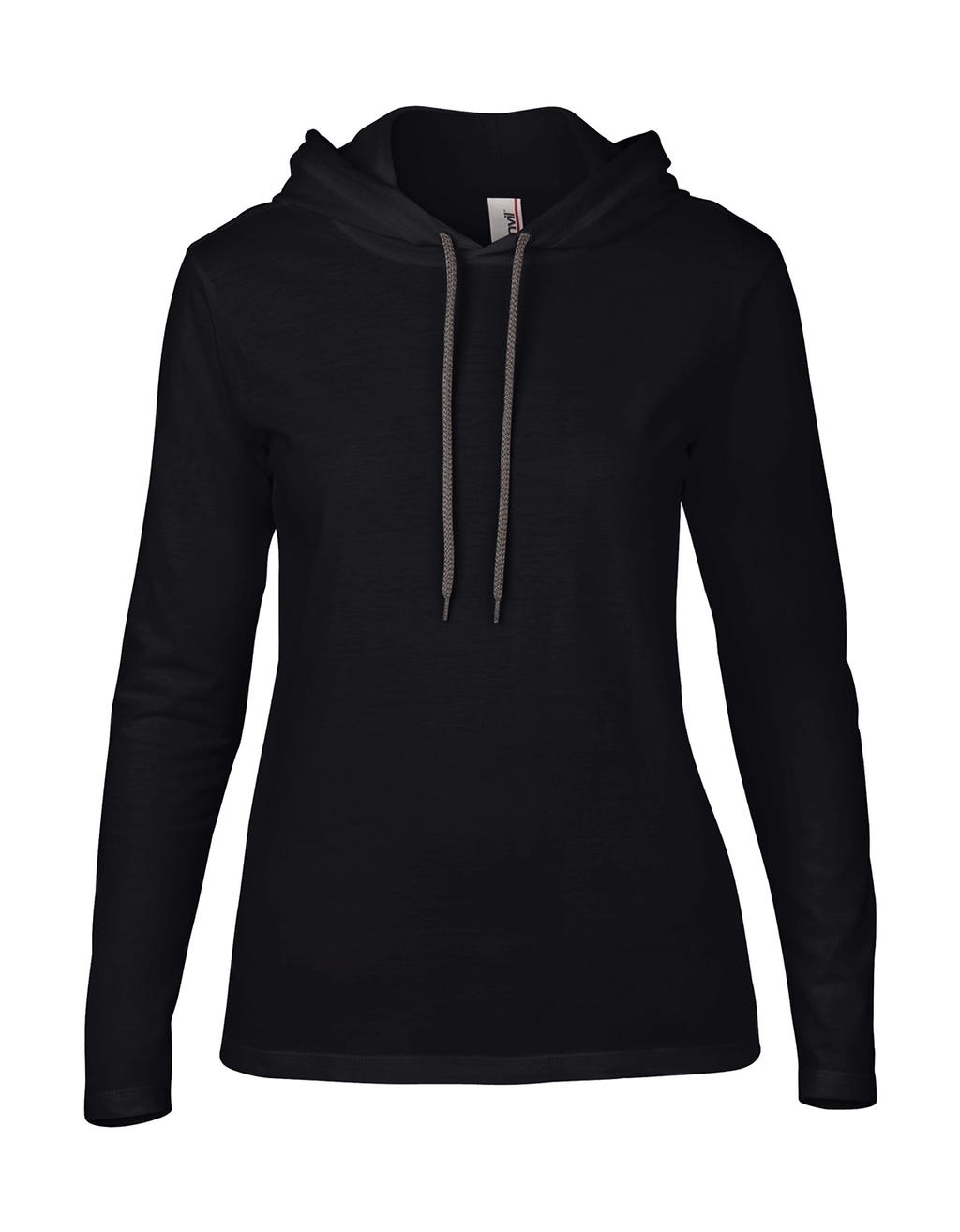 Women`s Fashion Basic LS Hooded Tee Black/Dark Grey Noir, à personnaliser avec le logo de votre club. Women`s Fashion Basic LS Hooded Tee Black/Dark Grey Noir
