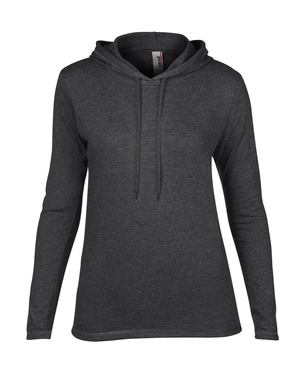 Women`s Fashion Basic LS Hooded Tee Heather Dark Grey/Dark Grey Gris, à personnaliser avec le logo de votre club. Women`s Fashion Basic LS Hooded Tee Heather Dark Grey/Dark Grey Gris