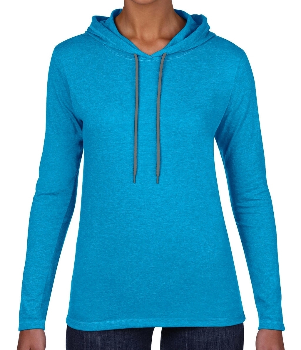 Women`s Fashion Basic LS Hooded Tee Caribbean Blue/Dark Grey Bleu, à personnaliser avec le logo de votre club. Women`s Fashion Basic LS Hooded Tee Caribbean Blue/Dark Grey Bleu