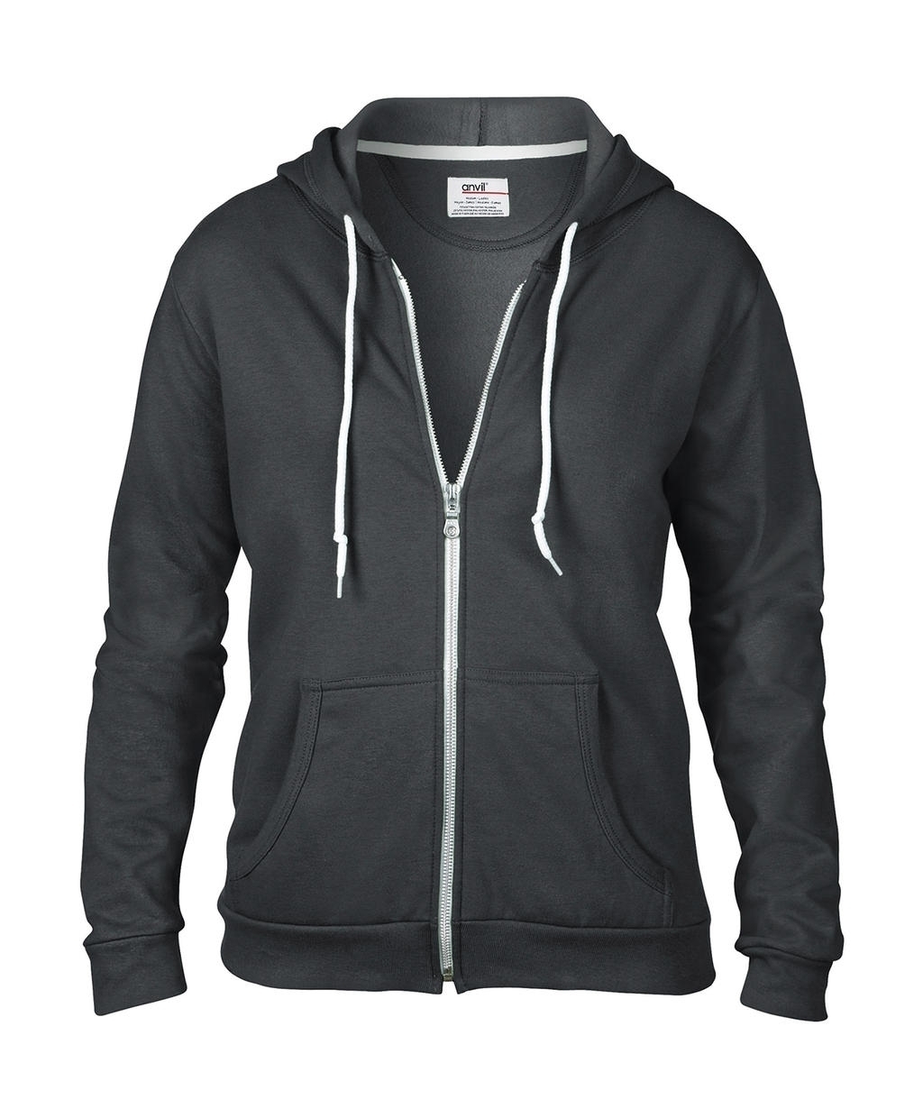 Women`s Fashion Full-Zip Hooded Sweat Charcoal Gris, Ã personnaliser avec le logo de votre club. Women`s Fashion Full-Zip Hooded Sweat Charcoal Gris