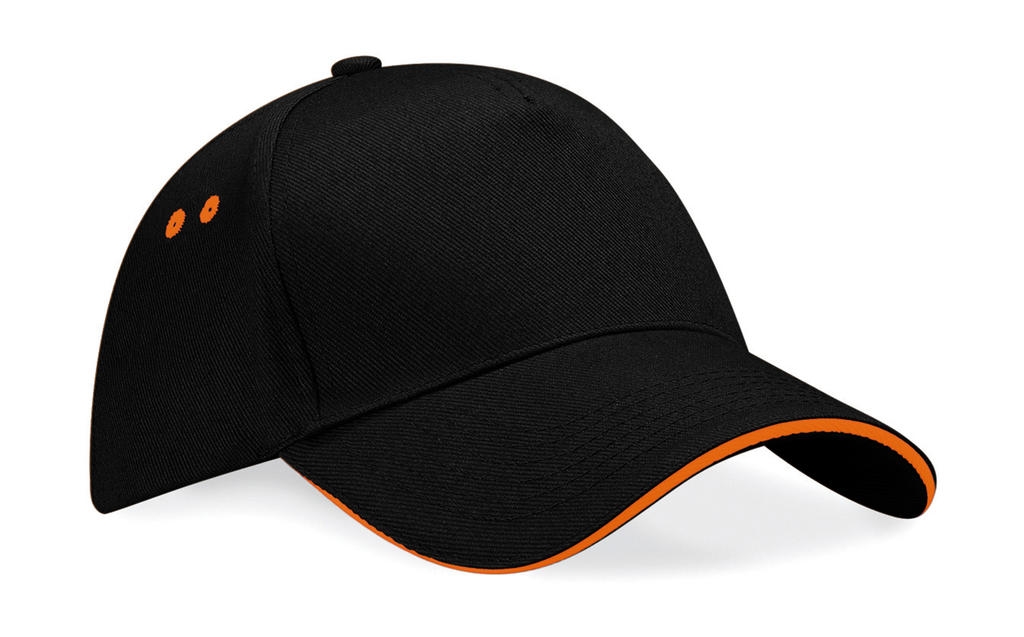 Ultimate 5 Panel Cap- Sandwich Peak BLACK_ORANGE Noir, à personnaliser avec le logo de votre club. Ultimate 5 Panel Cap- Sandwich Peak BLACK_ORANGE Noir