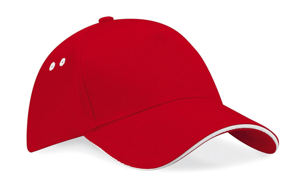 Ultimate 5 Panel Cap- Sandwich Peak CLASSIC RED_WHITE Rouge, à personnaliser avec le logo de votre club. Ultimate 5 Panel Cap- Sandwich Peak CLASSIC RED_WHITE Rouge
