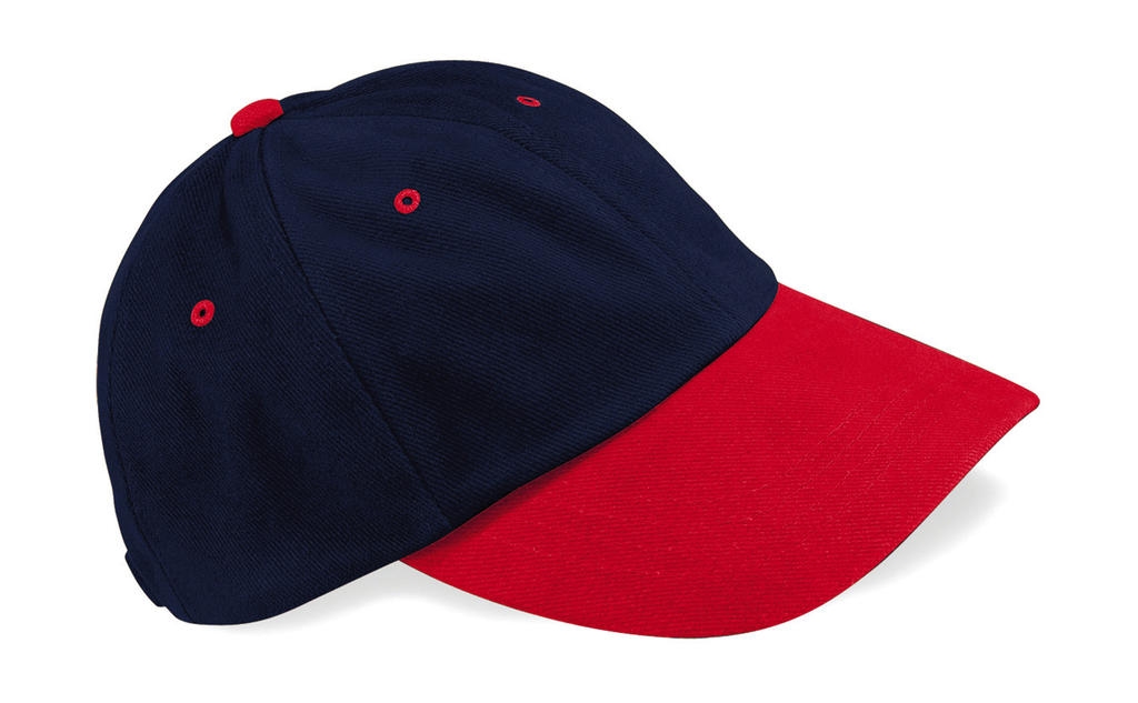 Low Profile Heavy Brushed Cotton Cap French Navy/Classic Red Bleu, à personnaliser avec le logo de votre club. Low Profile Heavy Brushed Cotton Cap French Navy/Classic Red Bleu