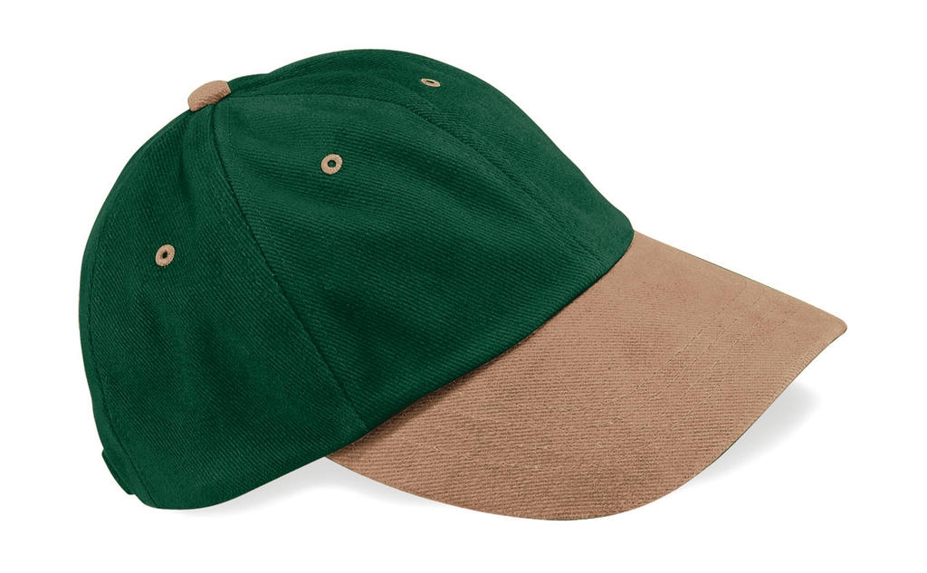 Low Profile Heavy Brushed Cotton Cap Forest Green/Taupe Vert