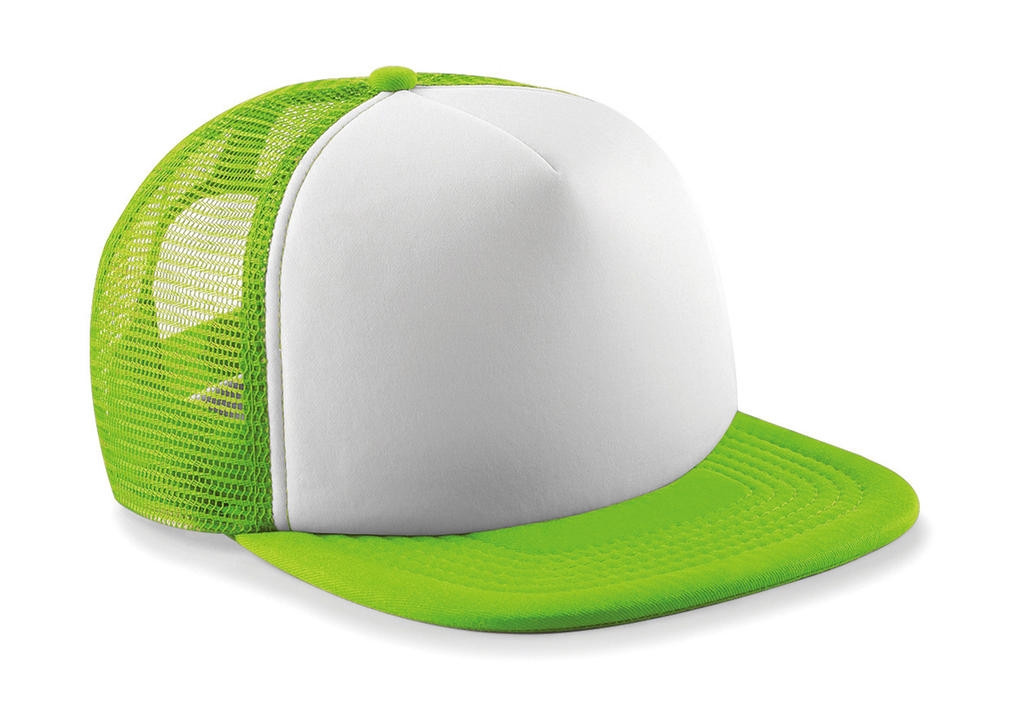 Junior Vintage Snapback Trucker Lime Green/White Vert, à personnaliser avec le logo de votre club. Junior Vintage Snapback Trucker Lime Green/White Vert
