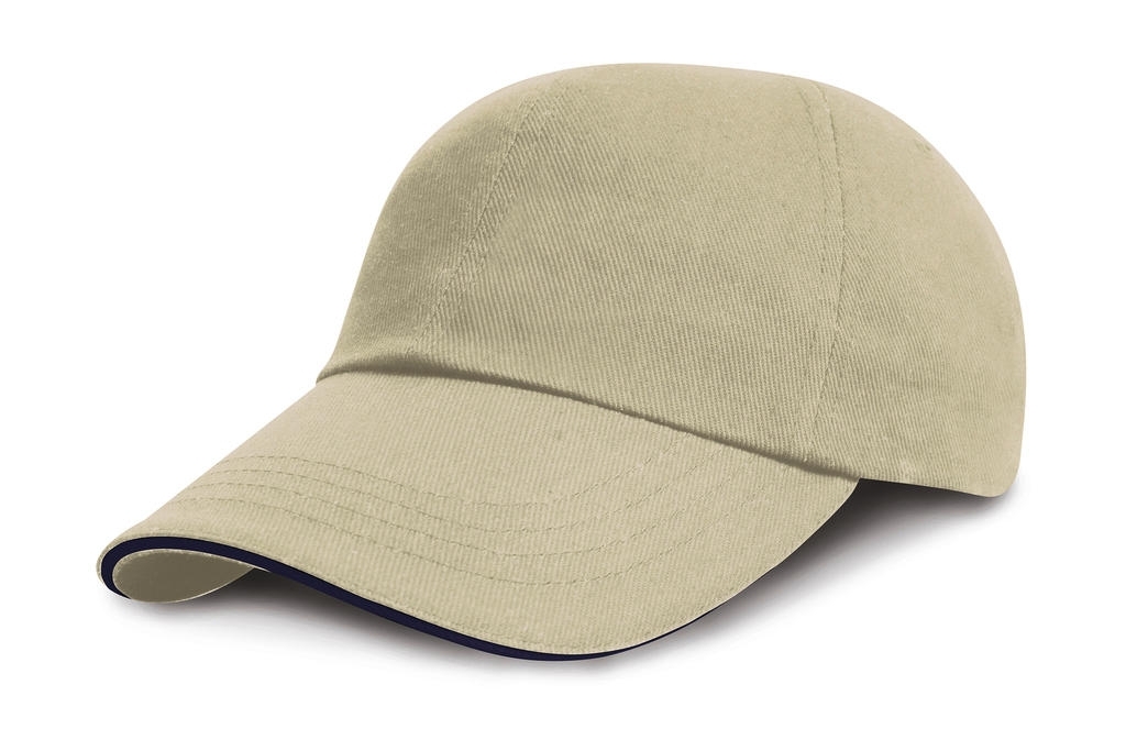 Junior Brushed Cotton Cap Natural/Navy Beige, à personnaliser avec le logo de votre club. Junior Brushed Cotton Cap Natural/Navy Beige