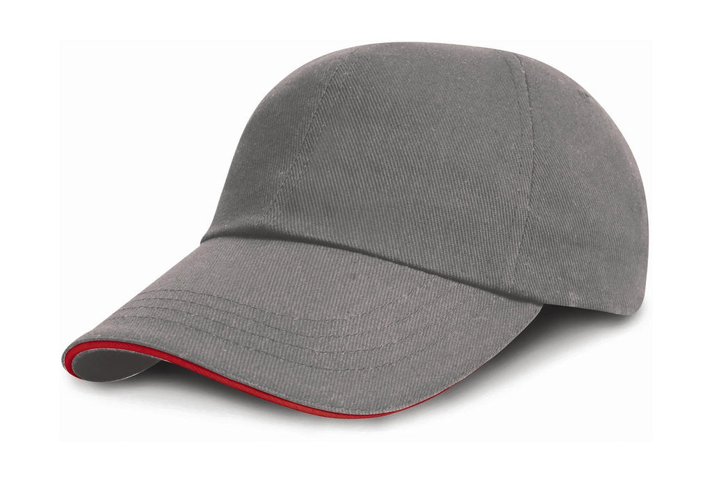 Junior Brushed Cotton Cap Grey/Red Gris, à personnaliser avec le logo de votre club. Junior Brushed Cotton Cap Grey/Red Gris
