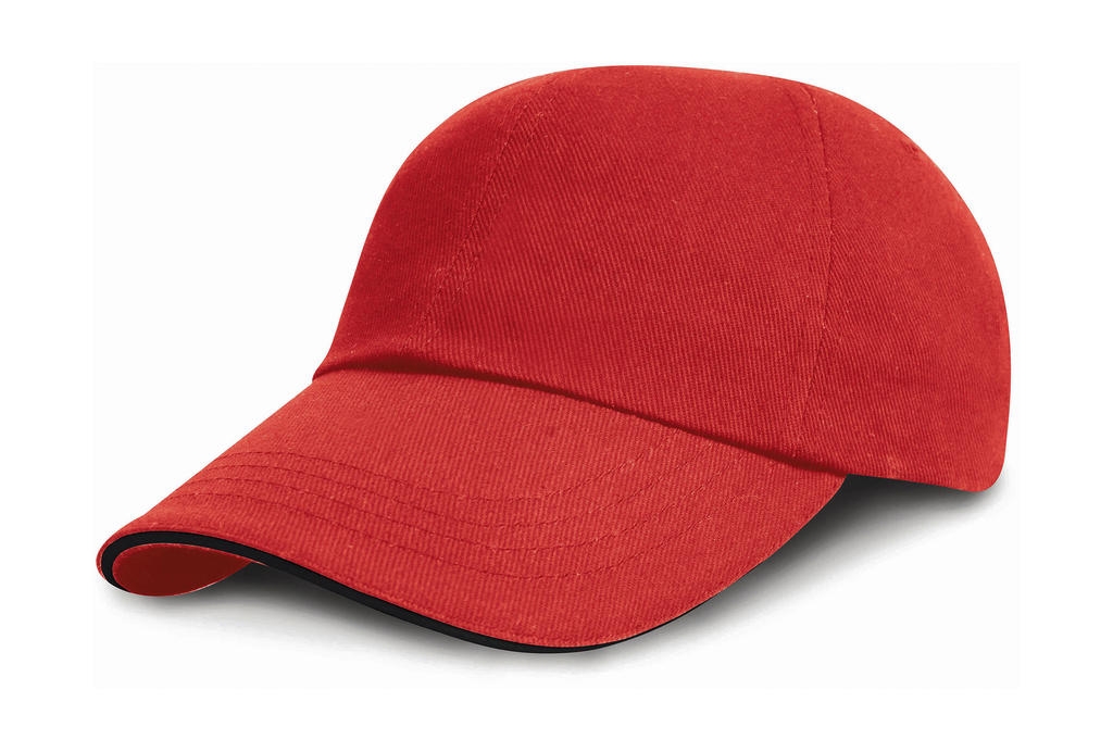 Kids Brushed Cotton Cap Red/Black Rouge, à personnaliser avec le logo de votre club. Kids Brushed Cotton Cap Red/Black Rouge