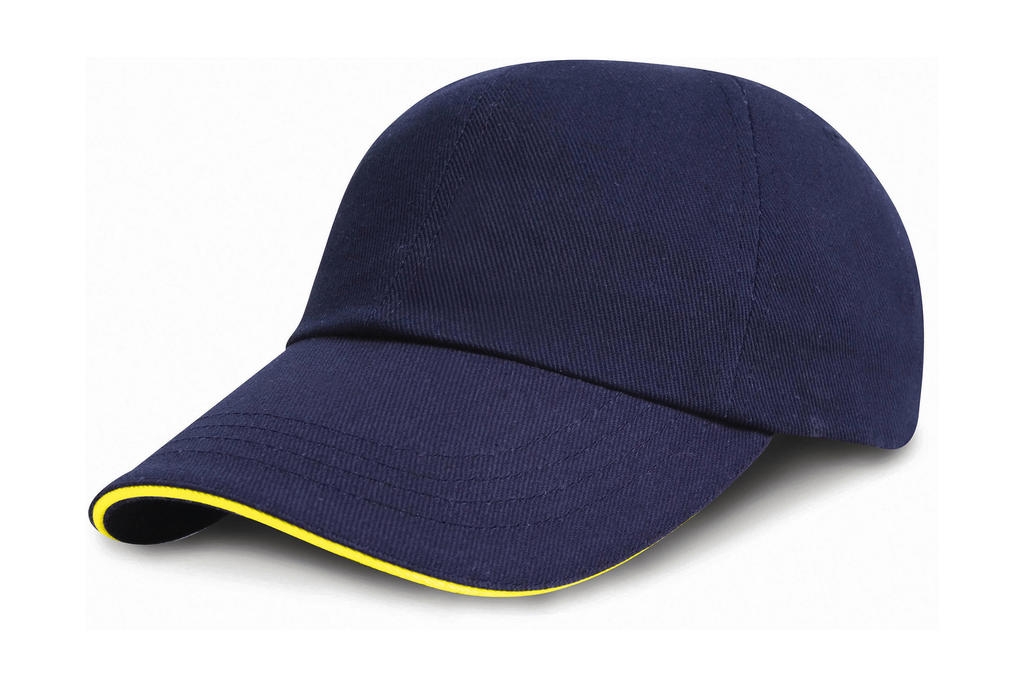 Brushed Cotton Sandwich Cap Navy/Yellow Bleu, à personnaliser avec le logo de votre club. Brushed Cotton Sandwich Cap Navy/Yellow Bleu