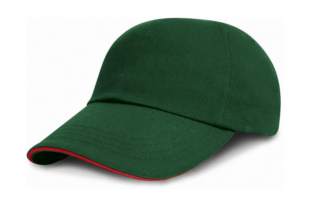 Brushed Cotton Sandwich Cap Forest/Red Vert, à personnaliser avec le logo de votre club. Brushed Cotton Sandwich Cap Forest/Red Vert