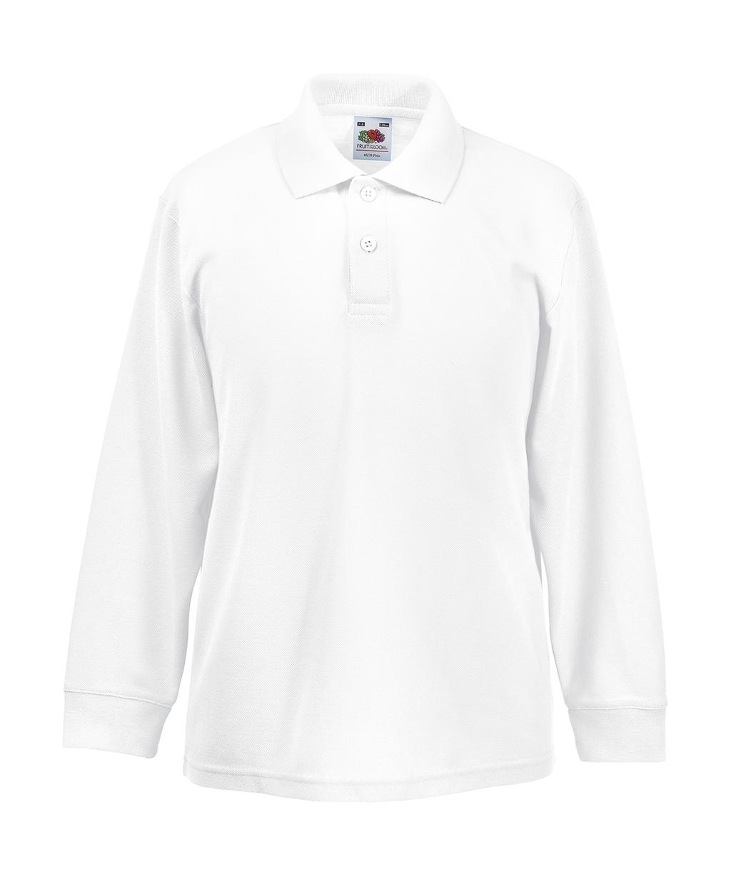 Kids Long Sleeve Polo 65/35 White Blanc, à personnaliser avec le logo de votre club. Kids Long Sleeve Polo 65/35 White Blanc