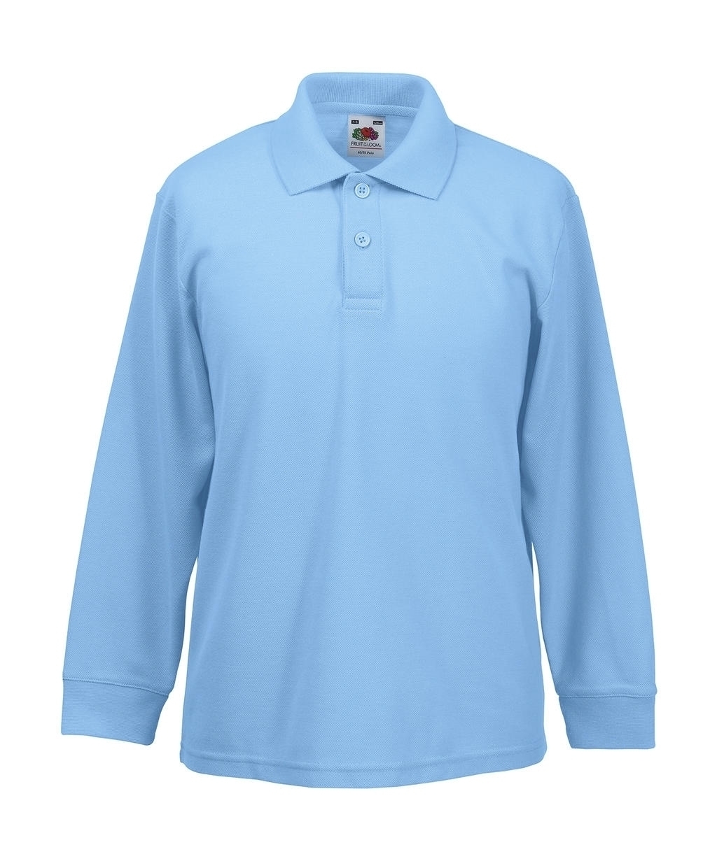 Kids Long Sleeve Polo 65/35 Sky Blue Bleu, à personnaliser avec le logo de votre club. Kids Long Sleeve Polo 65/35 Sky Blue Bleu