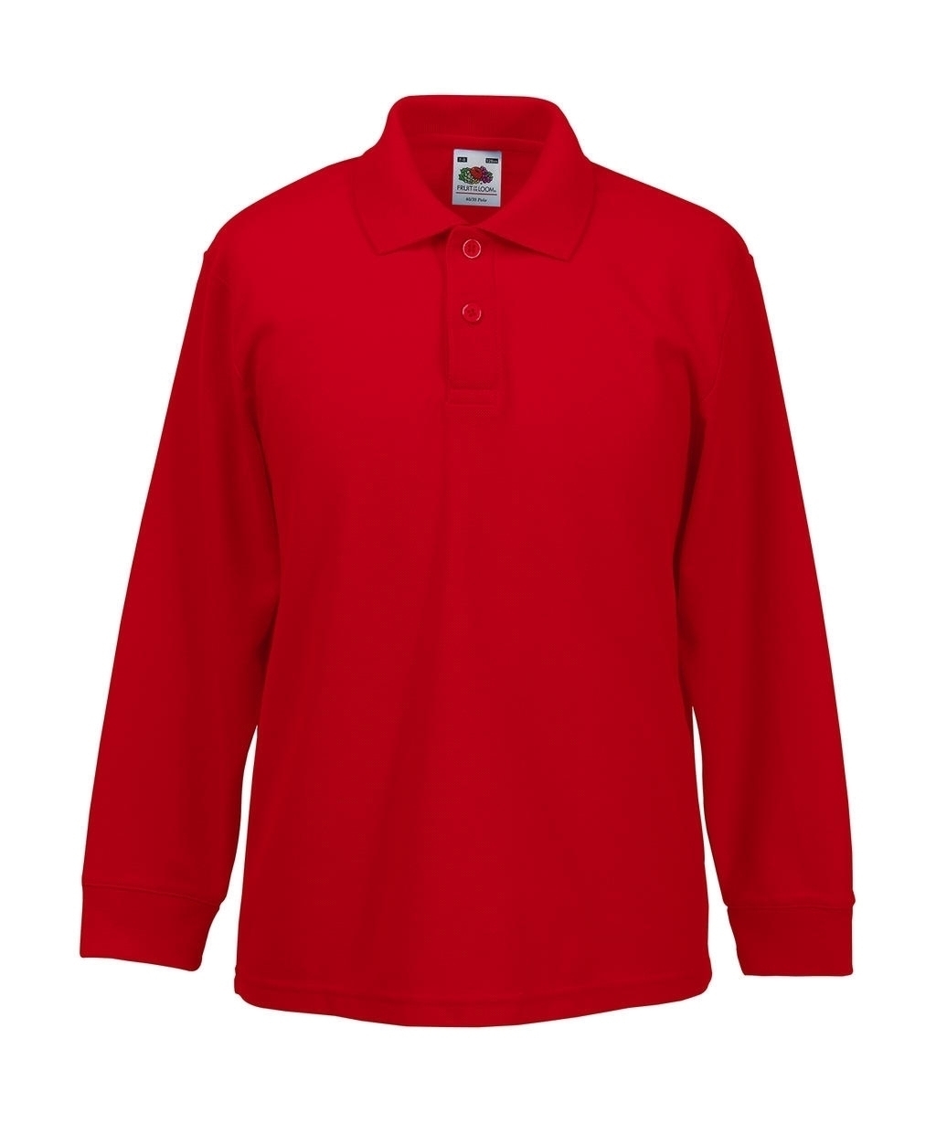 Kids Long Sleeve Polo 65/35 Red Rouge, à personnaliser avec le logo de votre club. Kids Long Sleeve Polo 65/35 Red Rouge