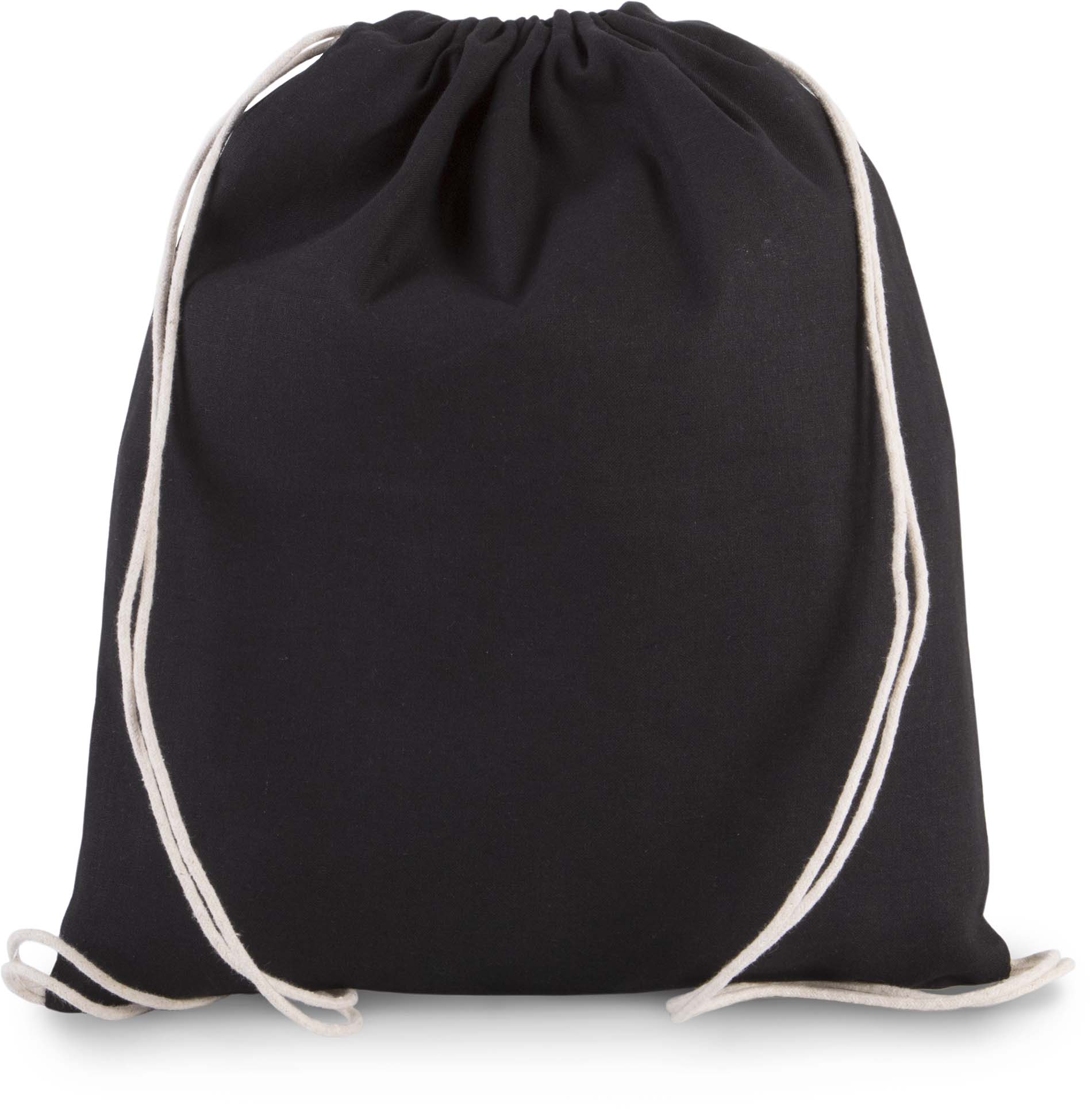 Petit sac ? dos en coton bio avec cordelettes Noir Black, à personnaliser avec le logo de votre club. Petit sac ? dos en coton bio avec cordelettes Noir Black