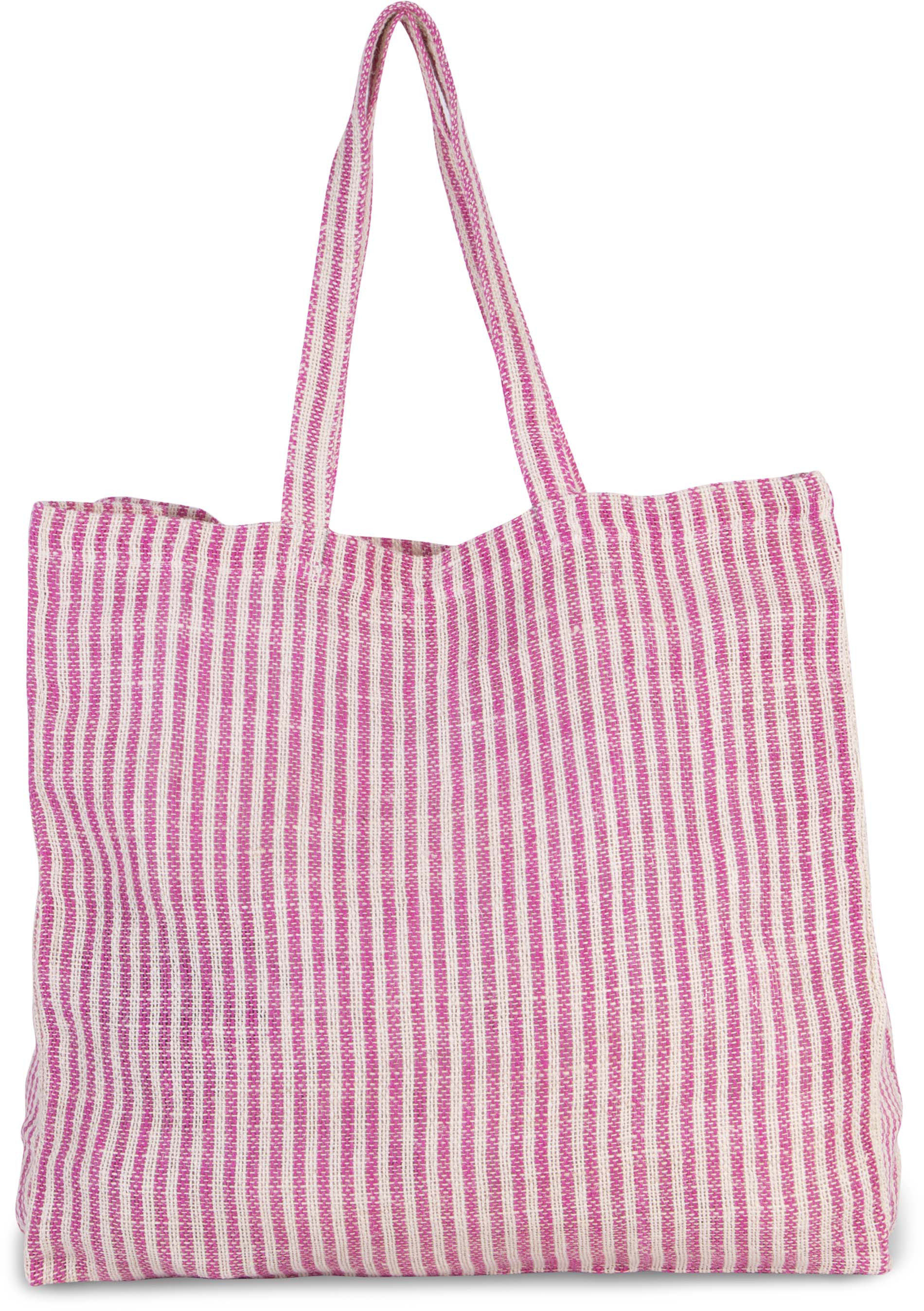 Sac shopping ? rayures en juco Rose Magenta / Natural, à personnaliser avec le logo de votre club. Sac shopping ? rayures en juco Rose Magenta / Natural