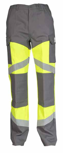 Pantalon Multirisques HV Jaune Jaune Fluo / Gris Acier, à personnaliser avec le logo de votre club. Pantalon Multirisques HV Jaune Jaune Fluo / Gris Acier