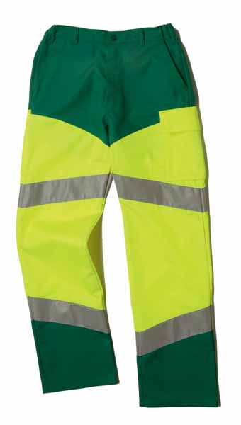 Pantalon HV 100% Eco-Responsable Jaune Jaune Fluo / Vert Amazonie , à personnaliser avec le logo de votre club. Pantalon HV 100% Eco-Responsable Jaune Jaune Fluo / Vert Amazonie