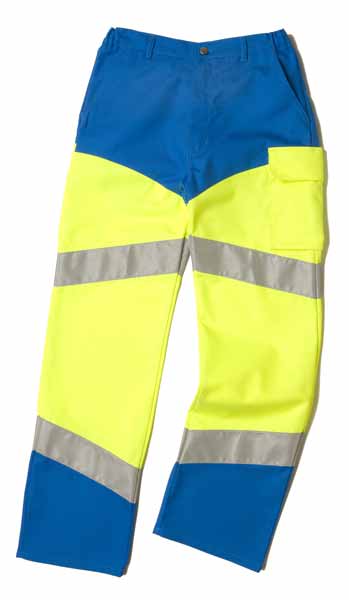 Pantalon HV Fluo Safe Jaune Jaune Fluo / Bleu azur, à personnaliser avec le logo de votre club. Pantalon HV Fluo Safe Jaune Jaune Fluo / Bleu azur