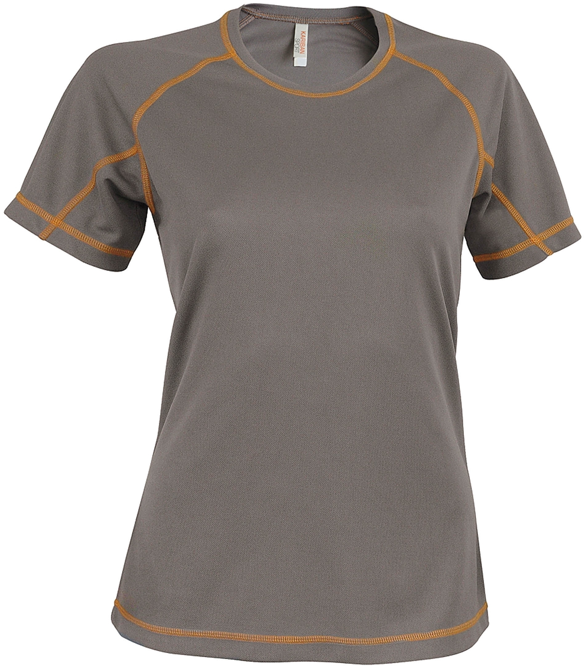 T-SHIRT FEMME MANCHES COURTES Storm Grey / Orange Gris, à personnaliser avec le logo de votre club. T-SHIRT FEMME MANCHES COURTES Storm Grey / Orange Gris