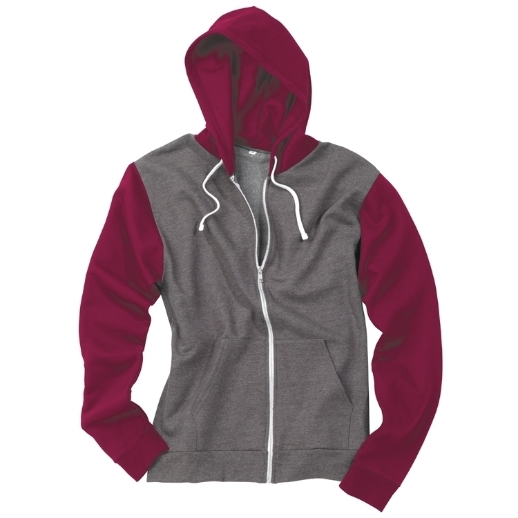 Sweat-shirt à capuche zippé Retro Charcoal Grey / Burgundy Gris, à personnaliser avec le logo de votre club. Sweat-shirt à capuche zippé Retro Charcoal Grey / Burgundy Gris