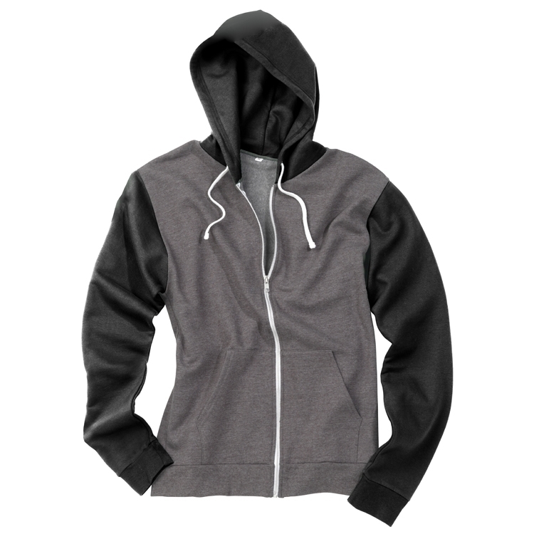 Sweat-shirt à capuche zippé Retro Charcoal Grey / Jet Black Gris, à personnaliser avec le logo de votre club. Sweat-shirt à capuche zippé Retro Charcoal Grey / Jet Black Gris