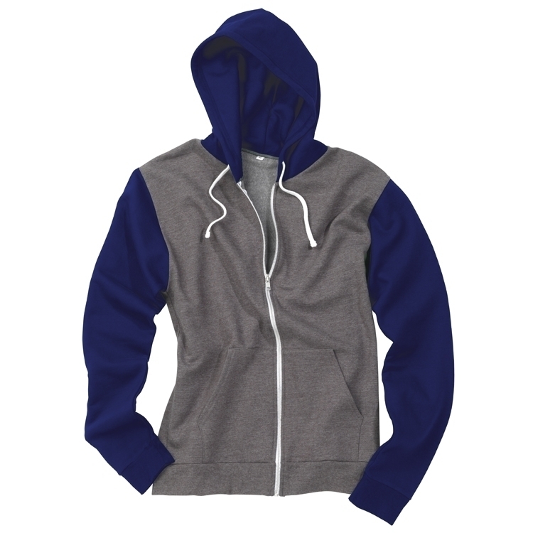 Sweat-shirt à capuche zippé Retro Charcoal Grey / Oxford Navy Gris, à personnaliser avec le logo de votre club. Sweat-shirt à capuche zippé Retro Charcoal Grey / Oxford Navy Gris