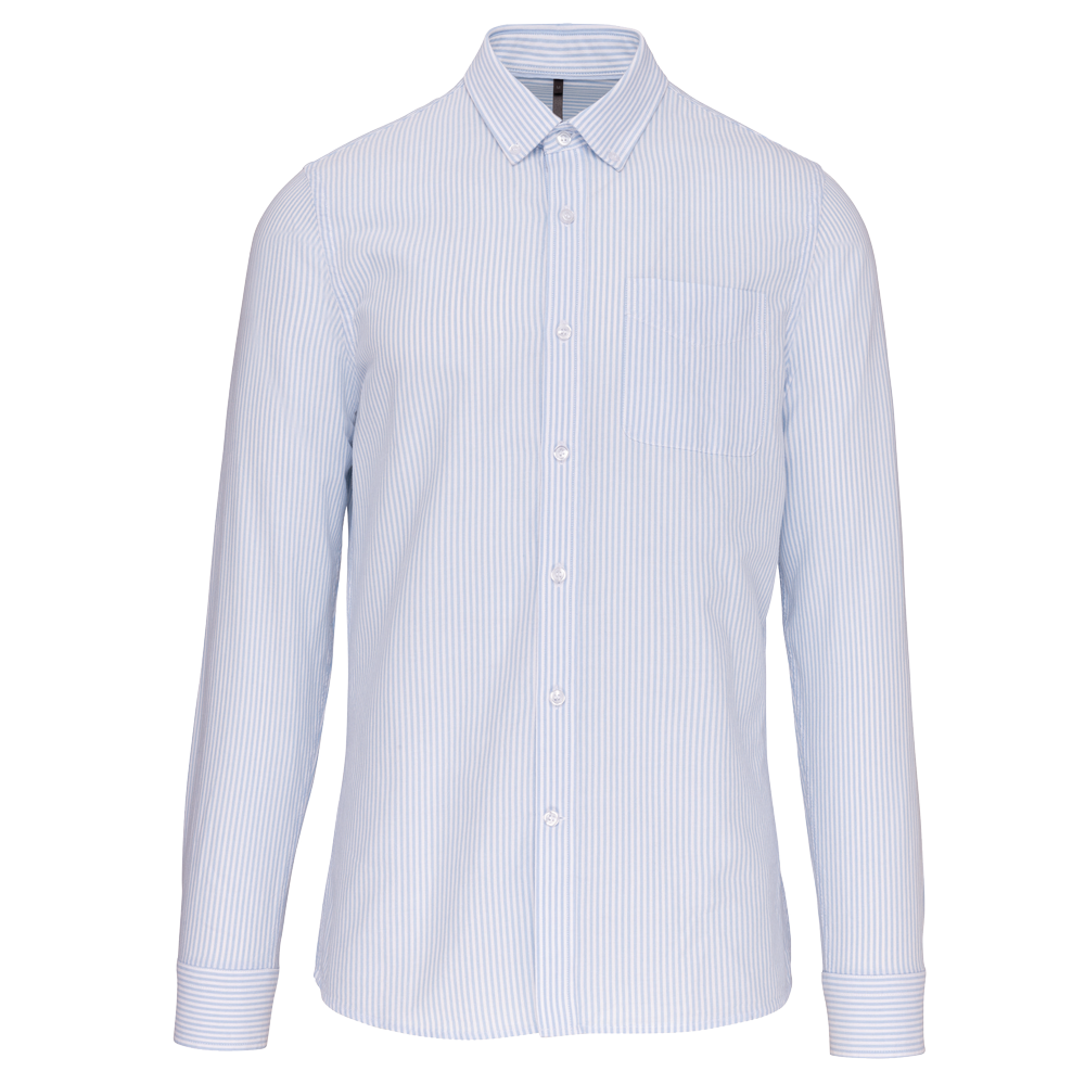 CHEMISE OXFORD LAVÉE MANCHES LONGUES Striped White / Oxford Blue Blanc