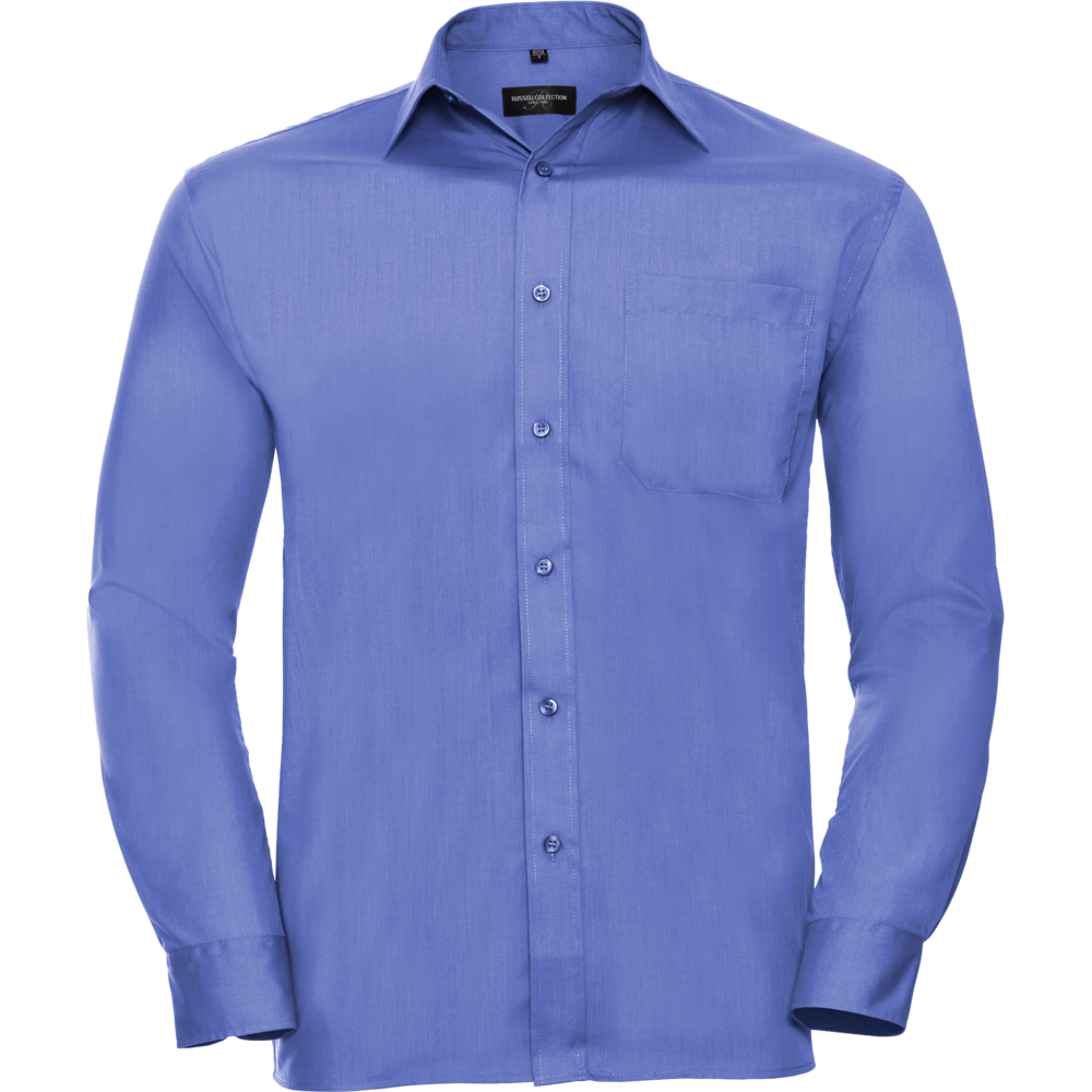 Chemise en Popeline Polyester/Coton Classique Manches Longues Homme Corporate Blue Bleu