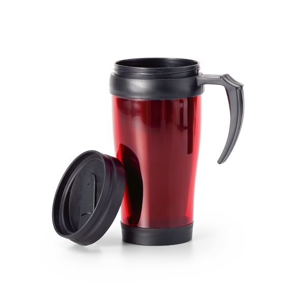 Mug de voyage. Rouge Rouge, à personnaliser avec le logo de votre club. Mug de voyage. Rouge Rouge