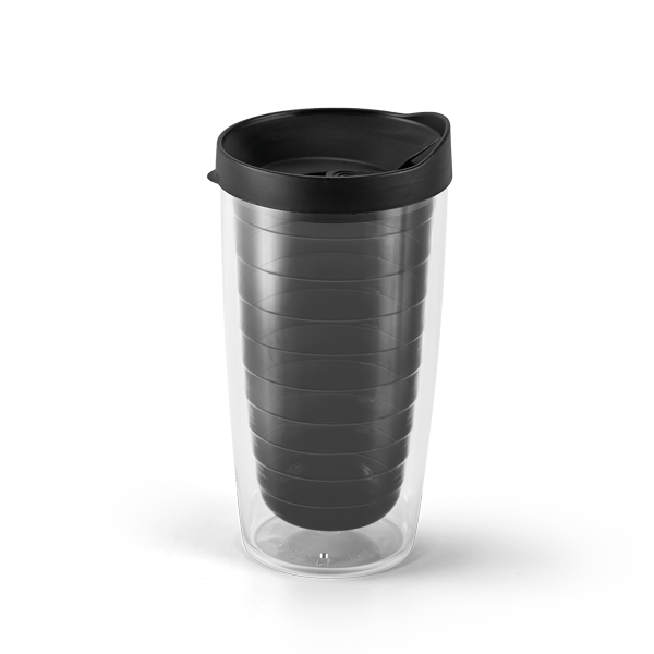 Verre de voyage. Noir Noir, à personnaliser avec le logo de votre club. Verre de voyage. Noir Noir